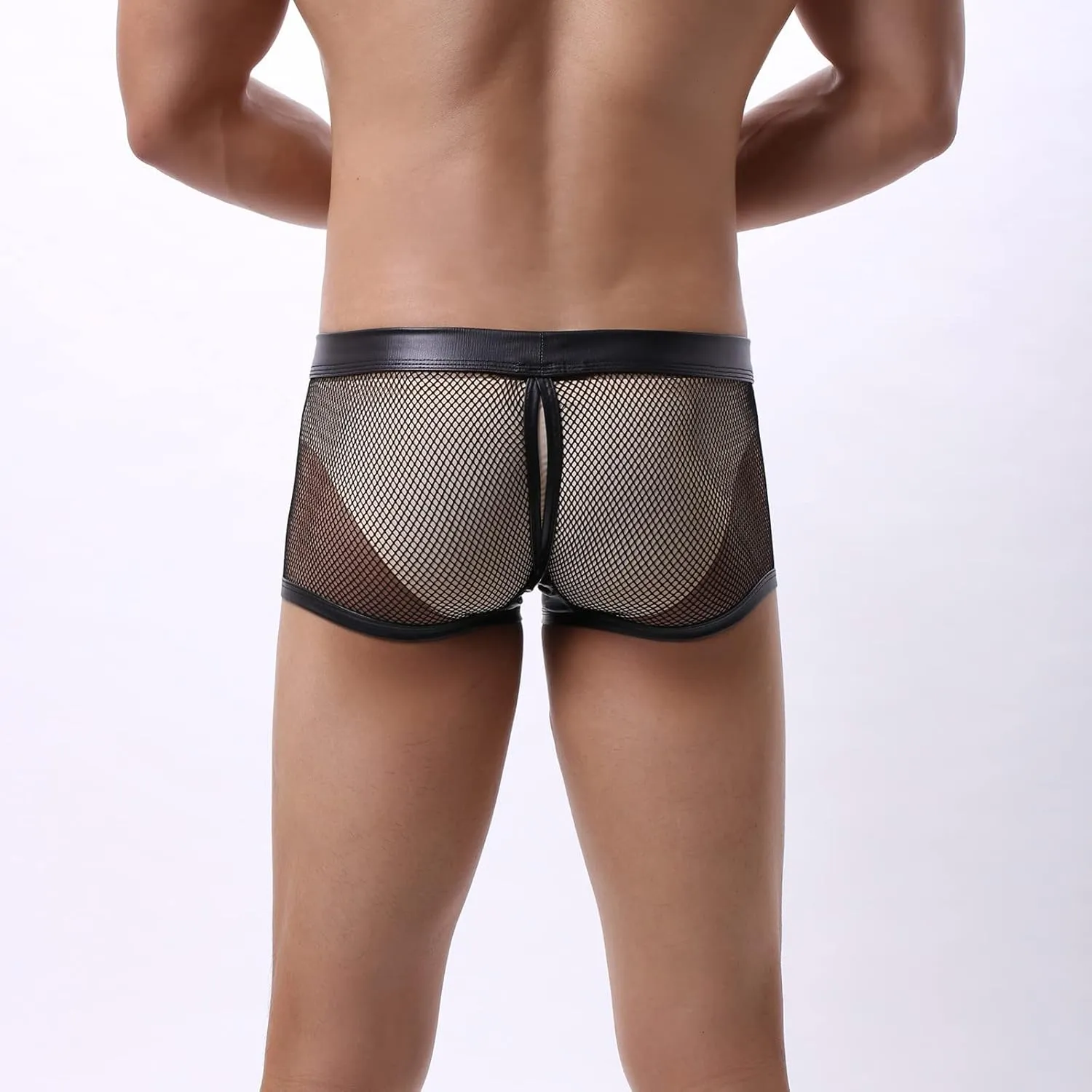 Men's See Through Fishnet Boxer Underwear Bulge Pouch Briefs Lingerie Booty Shorts Athletic Jockstrap Trunks