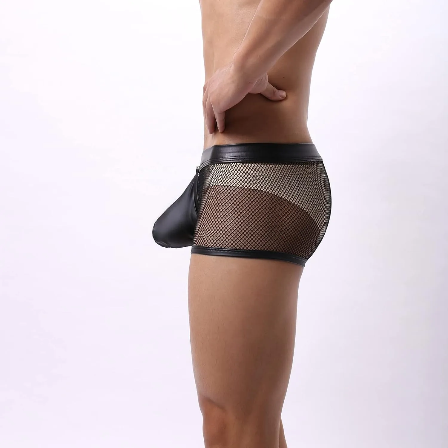 Men's See Through Fishnet Boxer Underwear Bulge Pouch Briefs Lingerie Booty Shorts Athletic Jockstrap Trunks