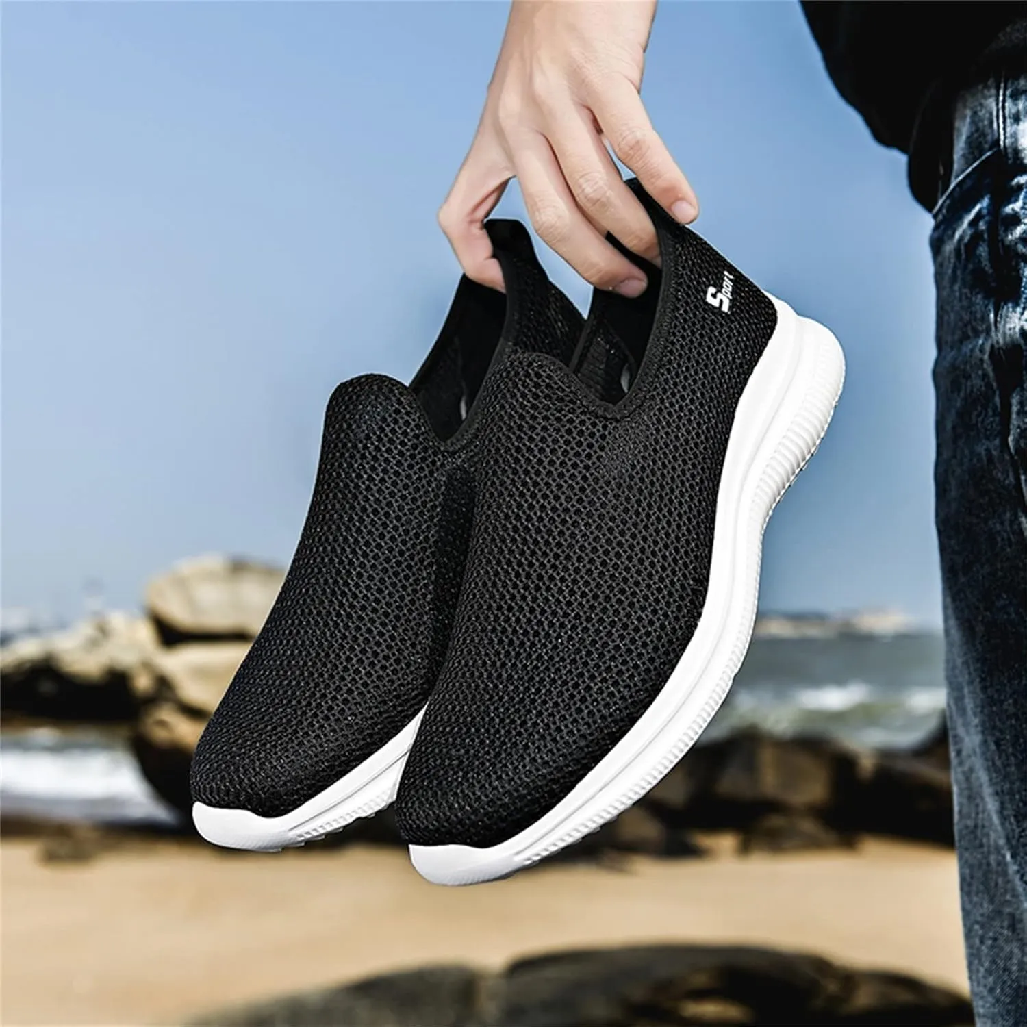 Men's Slip-on Loafers Comfortable Non Slip Walking Shoes Lightweight Breathable Knit Casual Sneakers with Arch Support