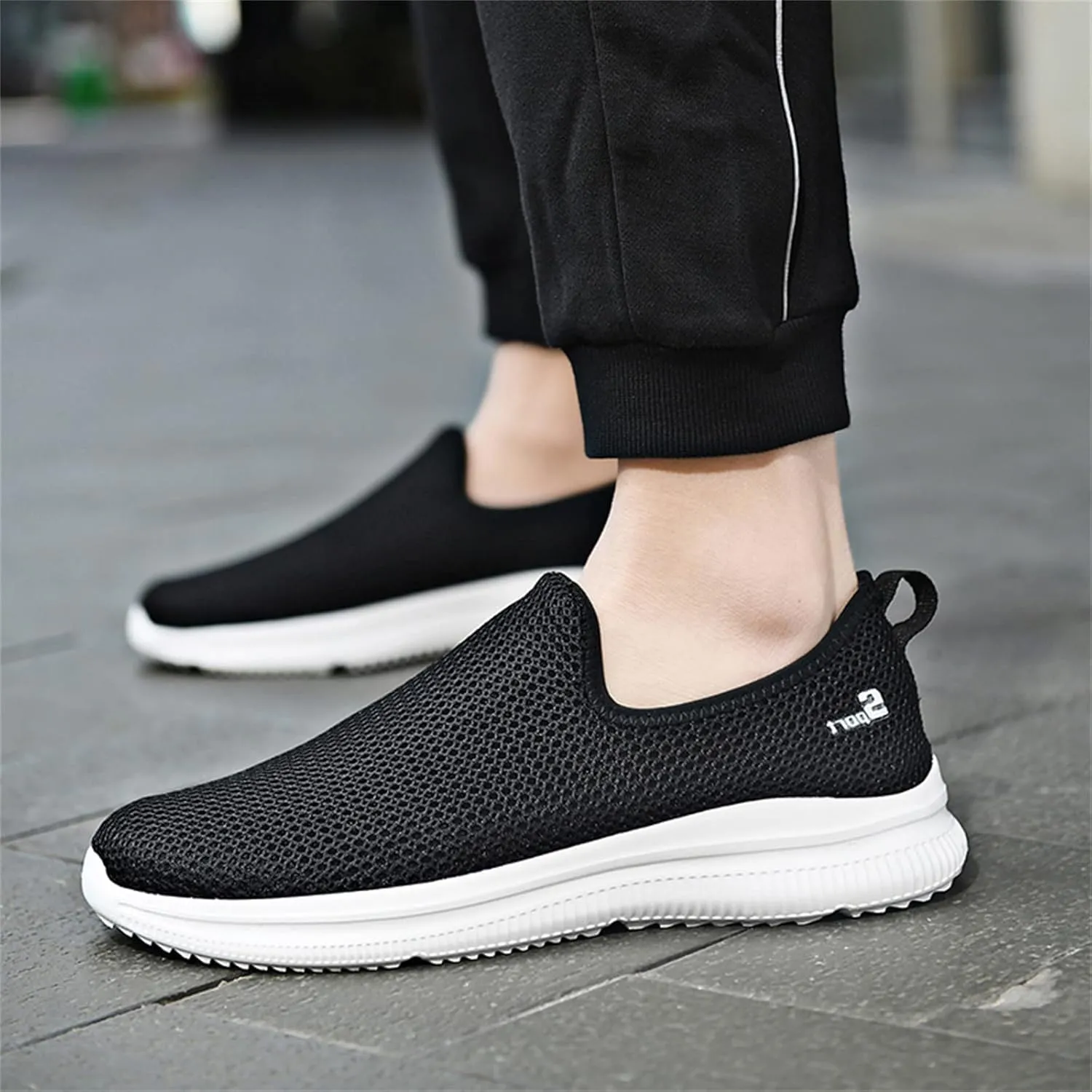 Men's Slip-on Loafers Comfortable Non Slip Walking Shoes Lightweight Breathable Knit Casual Sneakers with Arch Support