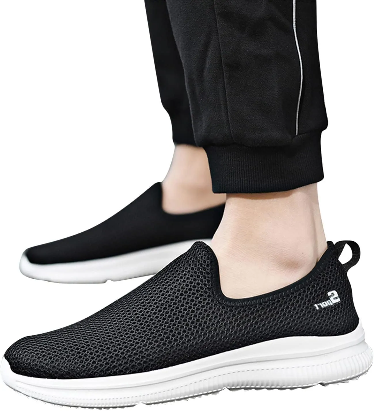 Men's Slip-on Loafers Comfortable Non Slip Walking Shoes Lightweight Breathable Knit Casual Sneakers with Arch Support