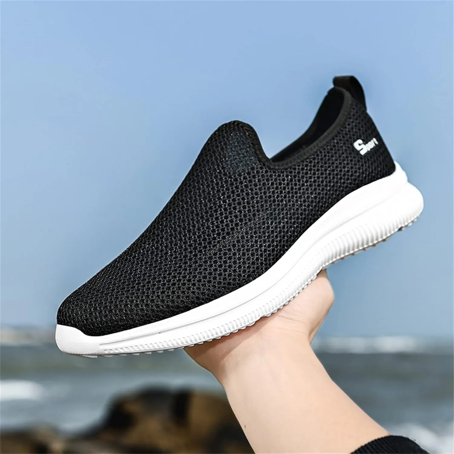 Men's Slip-on Loafers Comfortable Non Slip Walking Shoes Lightweight Breathable Knit Casual Sneakers with Arch Support