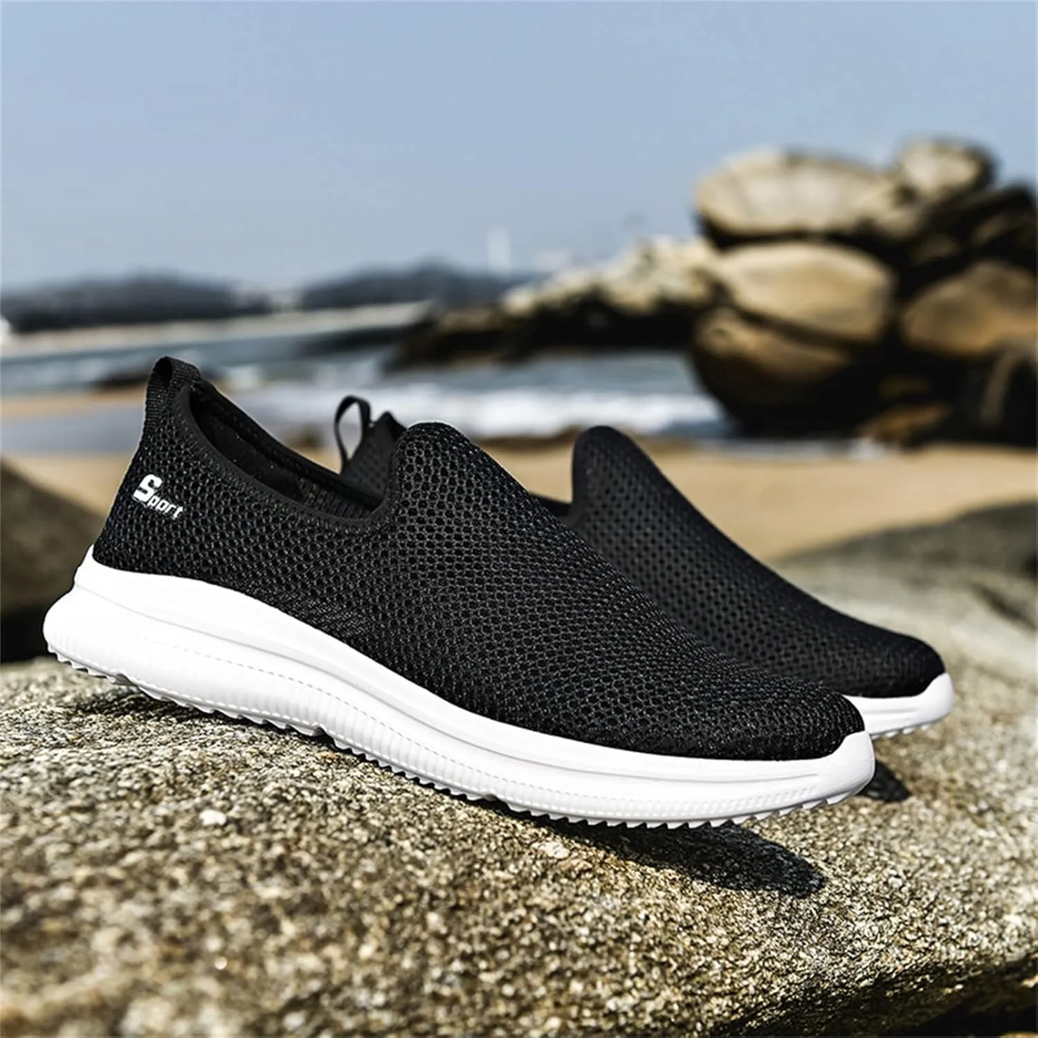 Men's Slip-on Loafers Comfortable Non Slip Walking Shoes Lightweight Breathable Knit Casual Sneakers with Arch Support