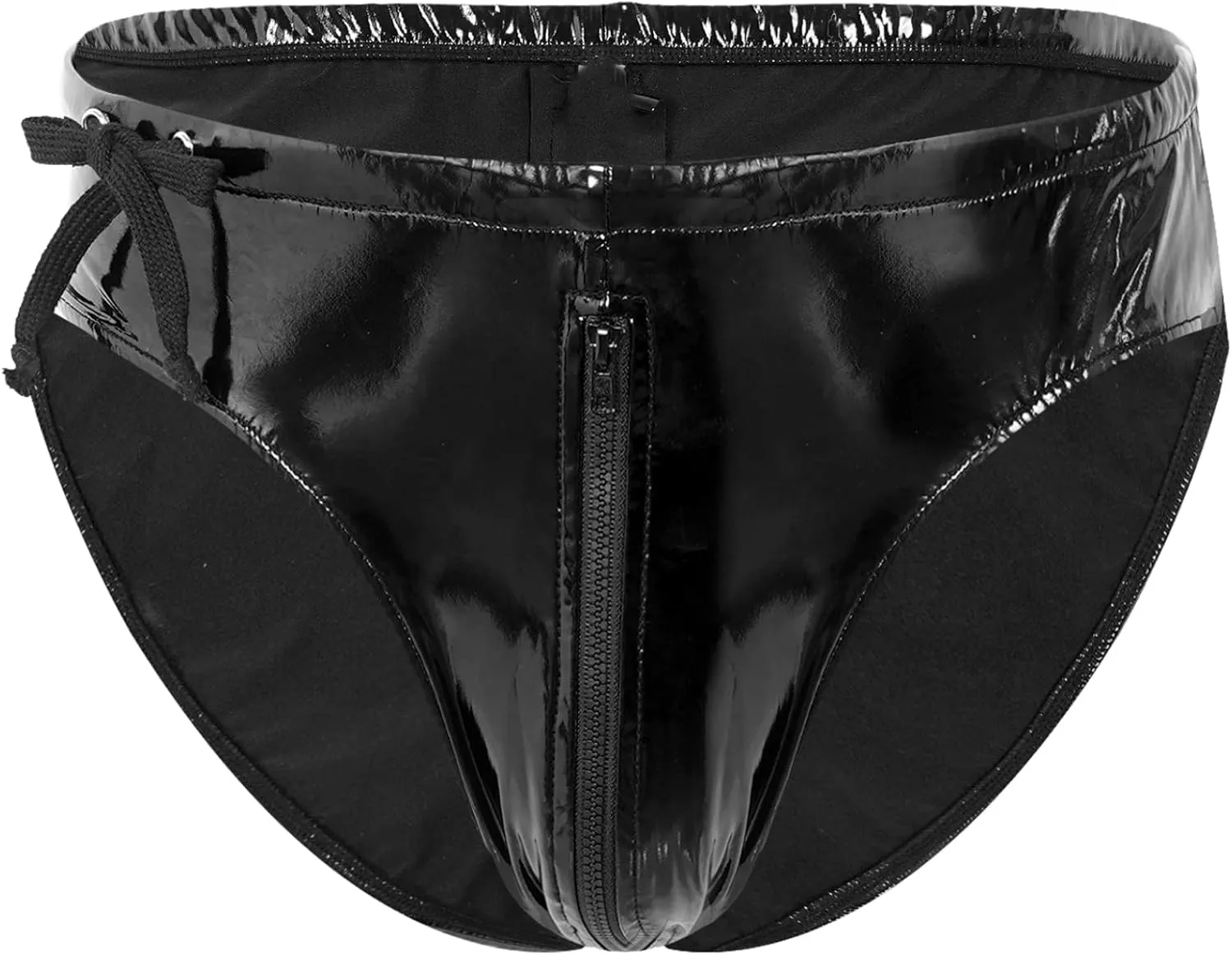 Men's Wet Look Boxer Briefs High Cut Thong Panties Zipper Drawstring Shorts Swimsuit Bottoms