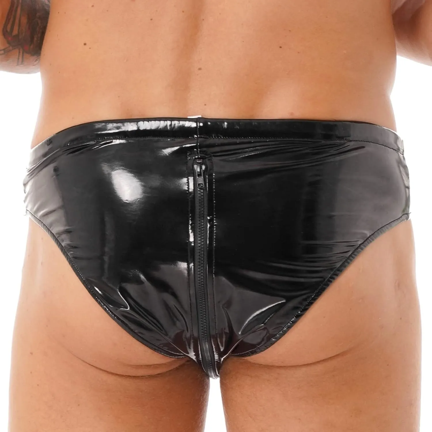 Men's Wet Look Boxer Briefs High Cut Thong Panties Zipper Drawstring Shorts Swimsuit Bottoms