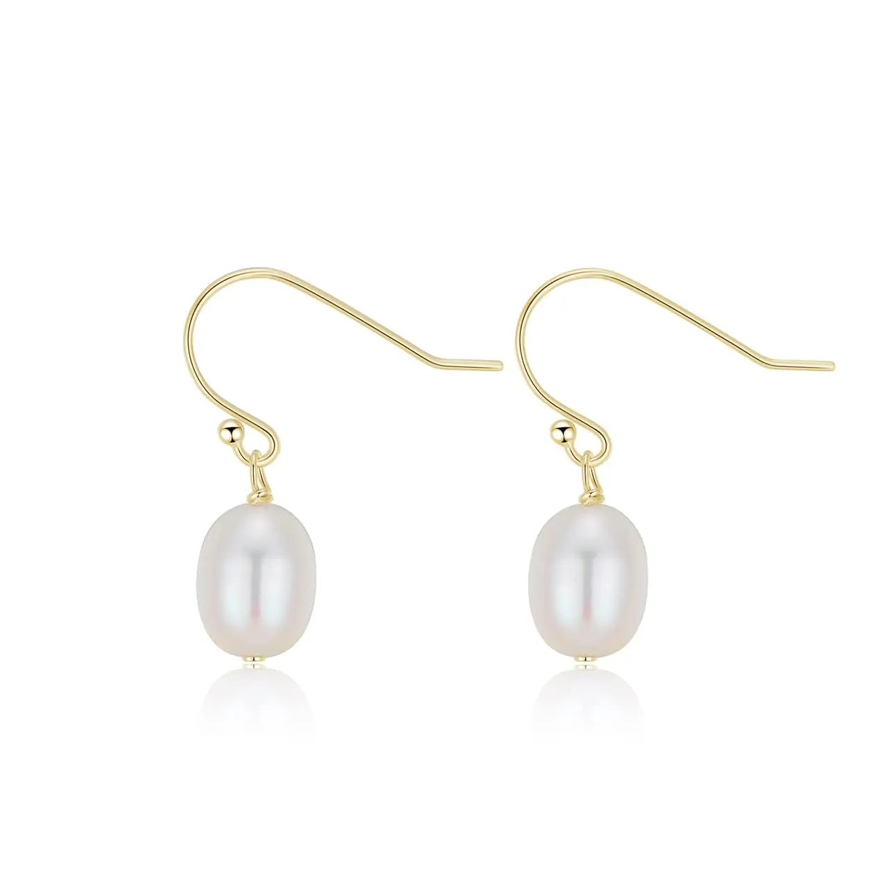 MetZakka Silver Threader Pearl Earrings Made with Natural freshwater Pearl 925 Sterling Silver Hypoallergenic Dangle Earrings for Women Girls, (Gold Plated)