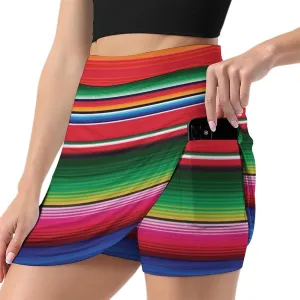 Mexican Stripe Shorts Skirt Women Tenis Skirt Light Proof Trouser Skirts High Waist Single Pocket A Line Sport Skorts