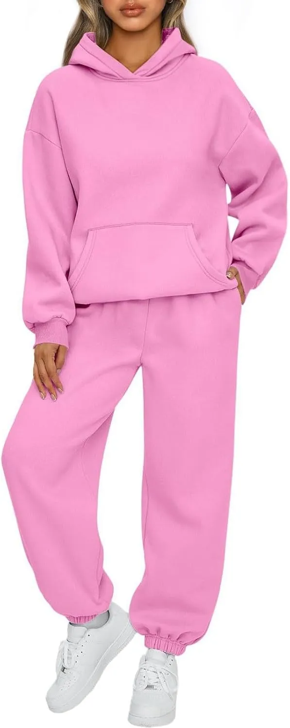 midelxp Fleece Sweatsuits Women 2 Piece Outfit Oversized Hoodies Baggy Jogger Sweatpants Track Suits Athletic Lounge Sets