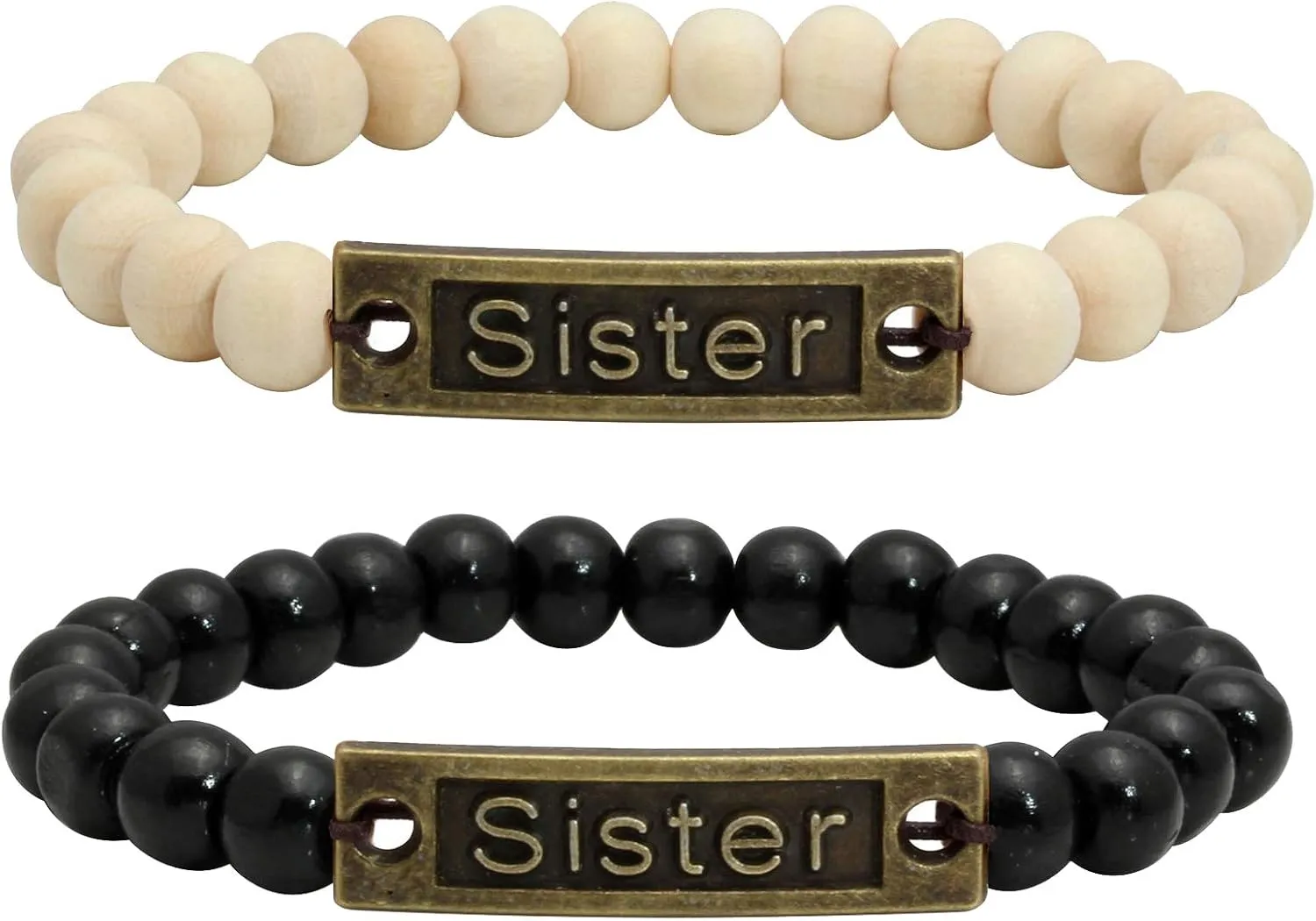 MILAKOO 2Pcs Wood Beads Bracelets Friendship Distance Bracelet Set Wristband Sister