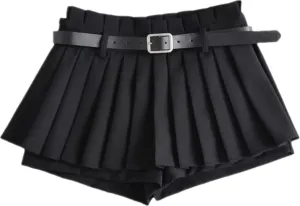 Mini Skirts for Women - High Waisted Pleated Denim with Shorts Set, Sexy Y2K Slit Design, Plus, Slutty Outfit