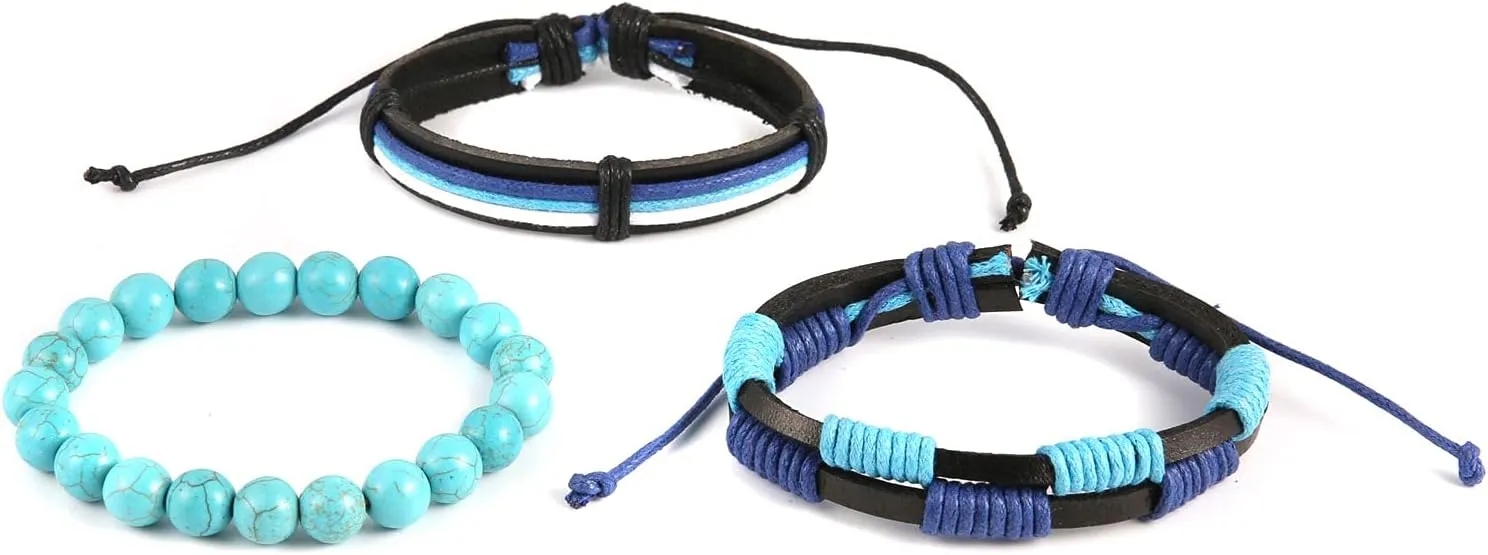 Mix 4 Wrap Bracelets for Mens,Hemp Cords Wood Beads Ethnic Tribal Bracelets