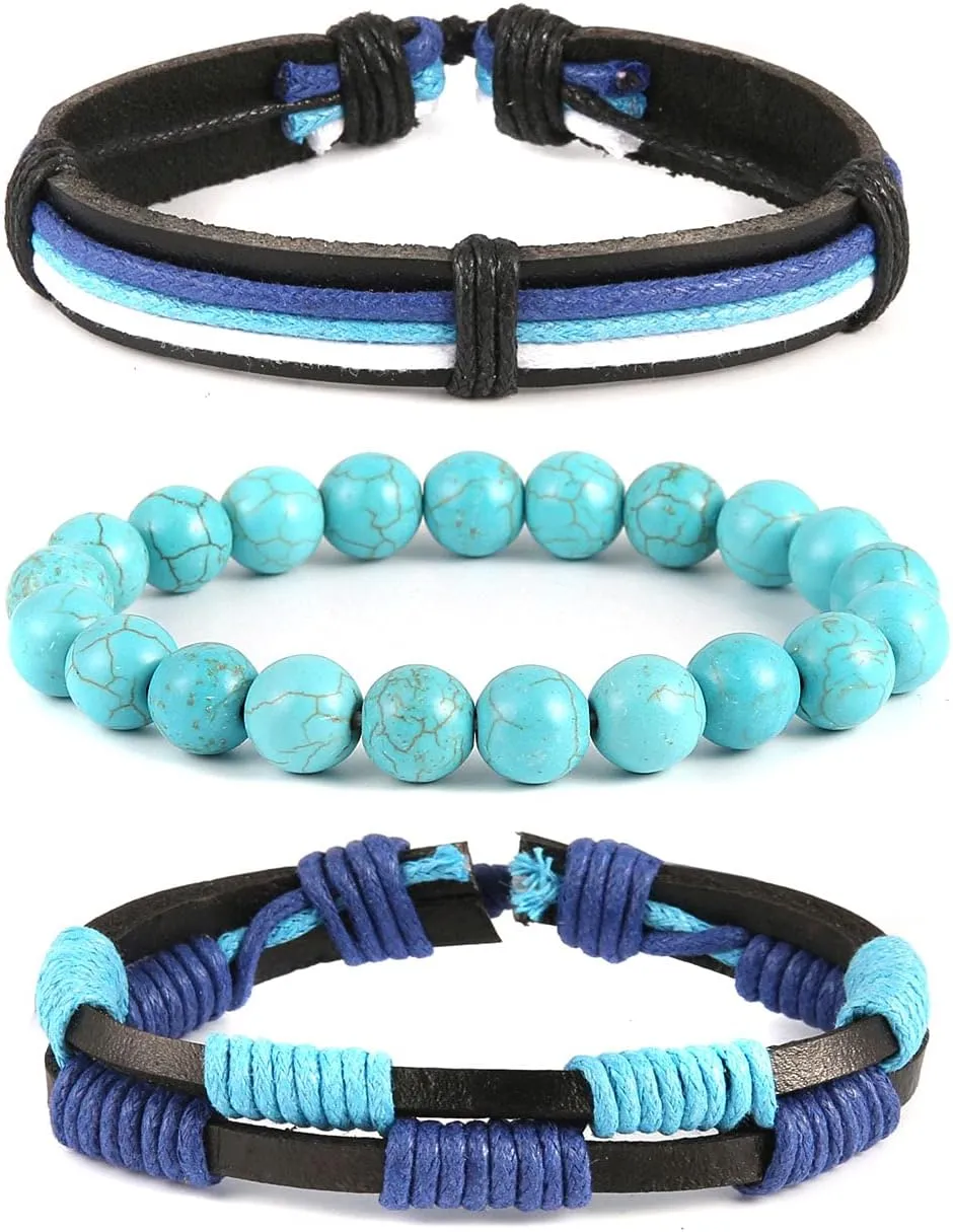 Mix 4 Wrap Bracelets for Mens,Hemp Cords Wood Beads Ethnic Tribal Bracelets