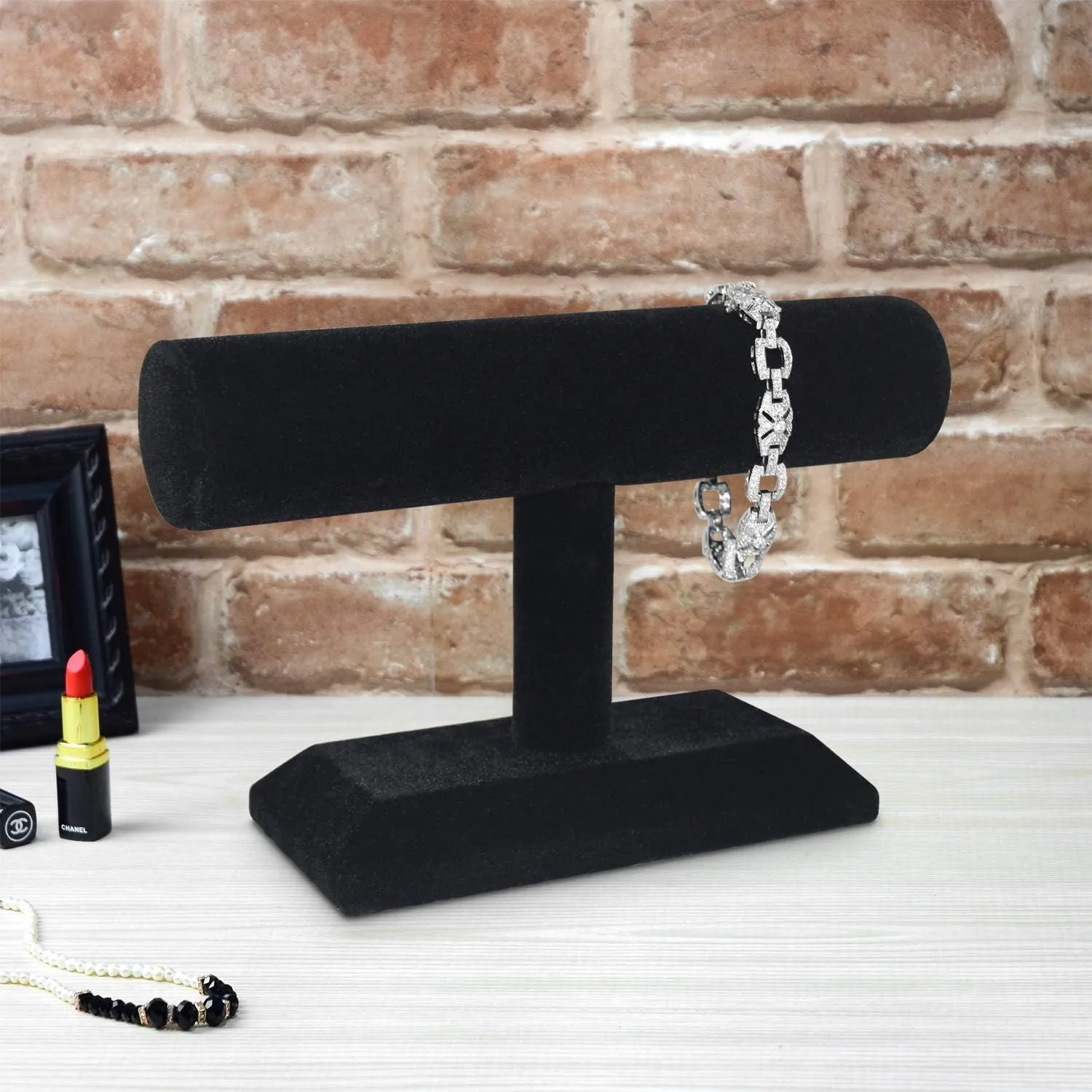MOOCA Bracelet Holder Jewelry Display Watch Bracelet Jewelry Stand Organizer Bangle Holder, T-Bar Stand for Home Organization, Black Velvet