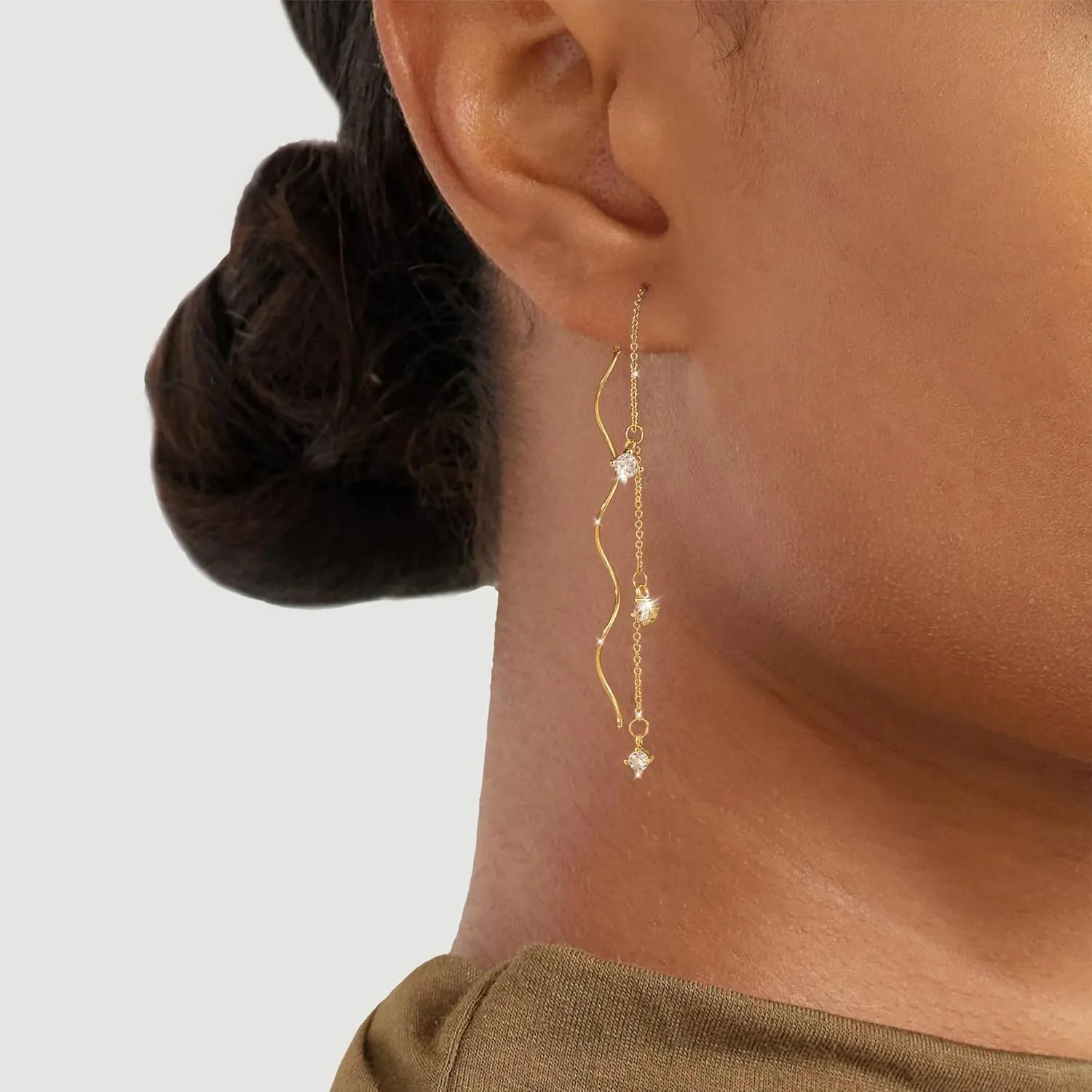 Moodear Dangle Earrings for Women - Dainty 14K Gold/Silver Plated Stack Long Drop Chain Earring Hypoallergenic Cubic Zirconia Hoop Stud Earrings Non Tarnish Trendy Jewelry Set