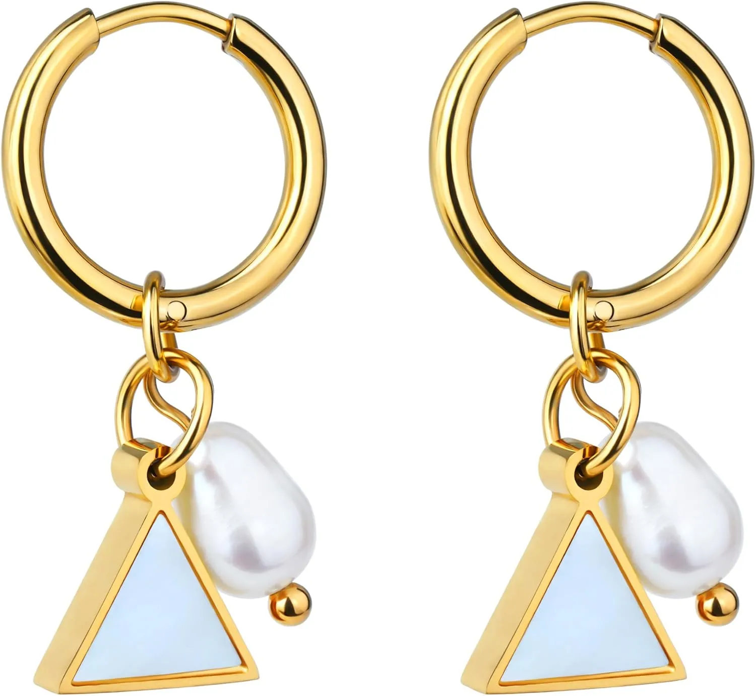 Mother of Pearl Earrings for Women Gold Plated Dainty Butterfly Flower Clover Star Heart Stud Earrings White Shell Cute Earrings for Women Girls Gold Pearl Drop Earrings