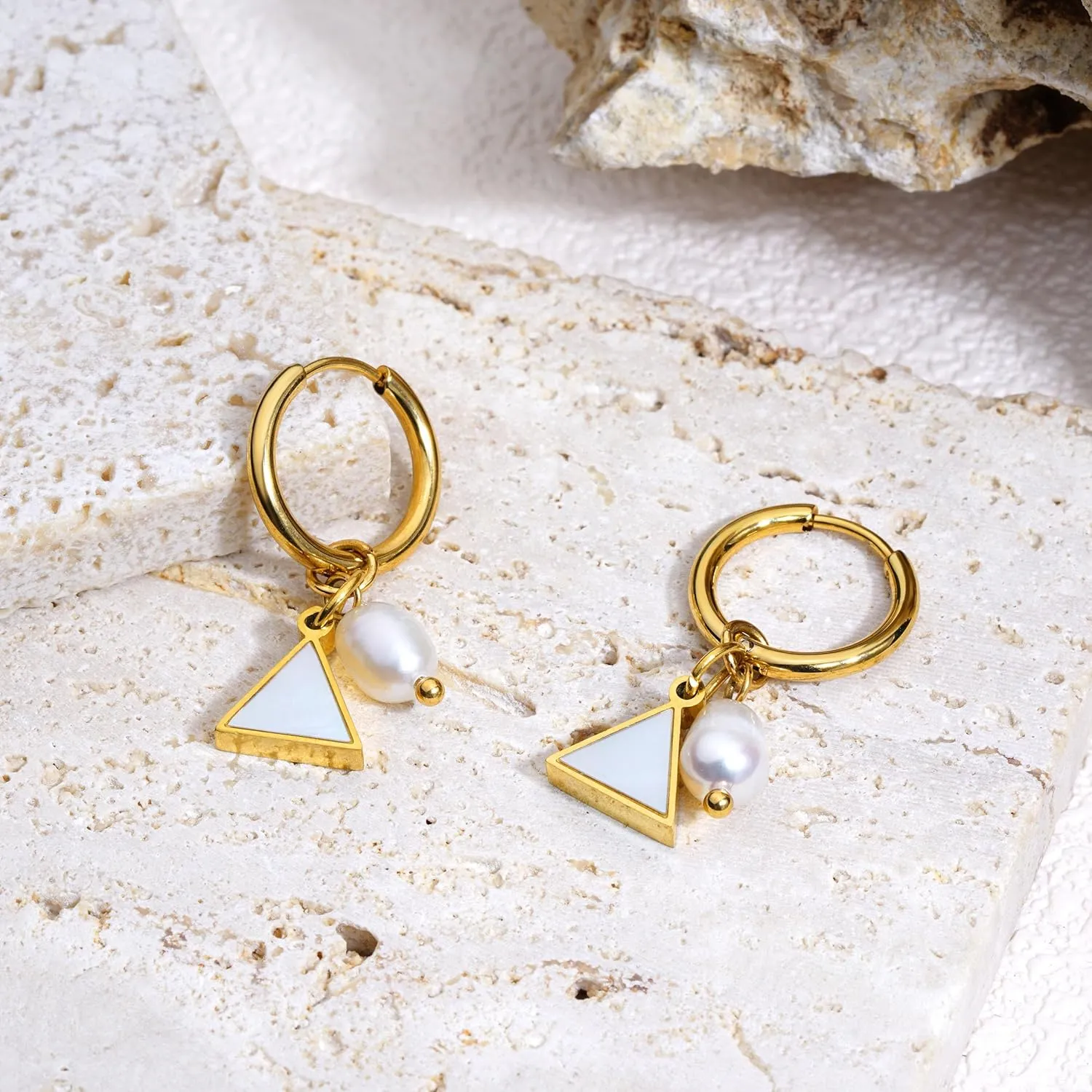 Mother of Pearl Earrings for Women Gold Plated Dainty Butterfly Flower Clover Star Heart Stud Earrings White Shell Cute Earrings for Women Girls Gold Pearl Drop Earrings