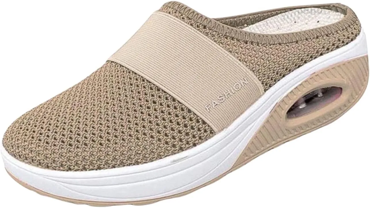 Mules for Women Men 2025 Diabetic Air-Cushion Slip-On Walking Shoes,Mesh Breathable Backless Walking Sneakers,Open Back Orthopedic Slipper Closed Toe Slide Summer Comfort Mule Shoes with Arch-Support
