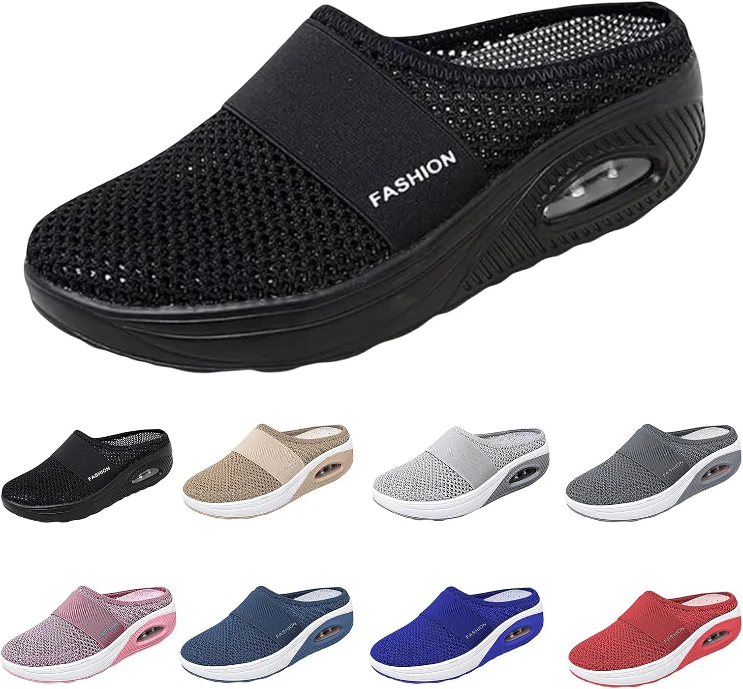 Mules for Women Men 2025 Diabetic Air-Cushion Slip-On Walking Shoes,Mesh Breathable Backless Walking Sneakers,Open Back Orthopedic Slipper Closed Toe Slide Summer Comfort Mule Shoes with Arch-Support