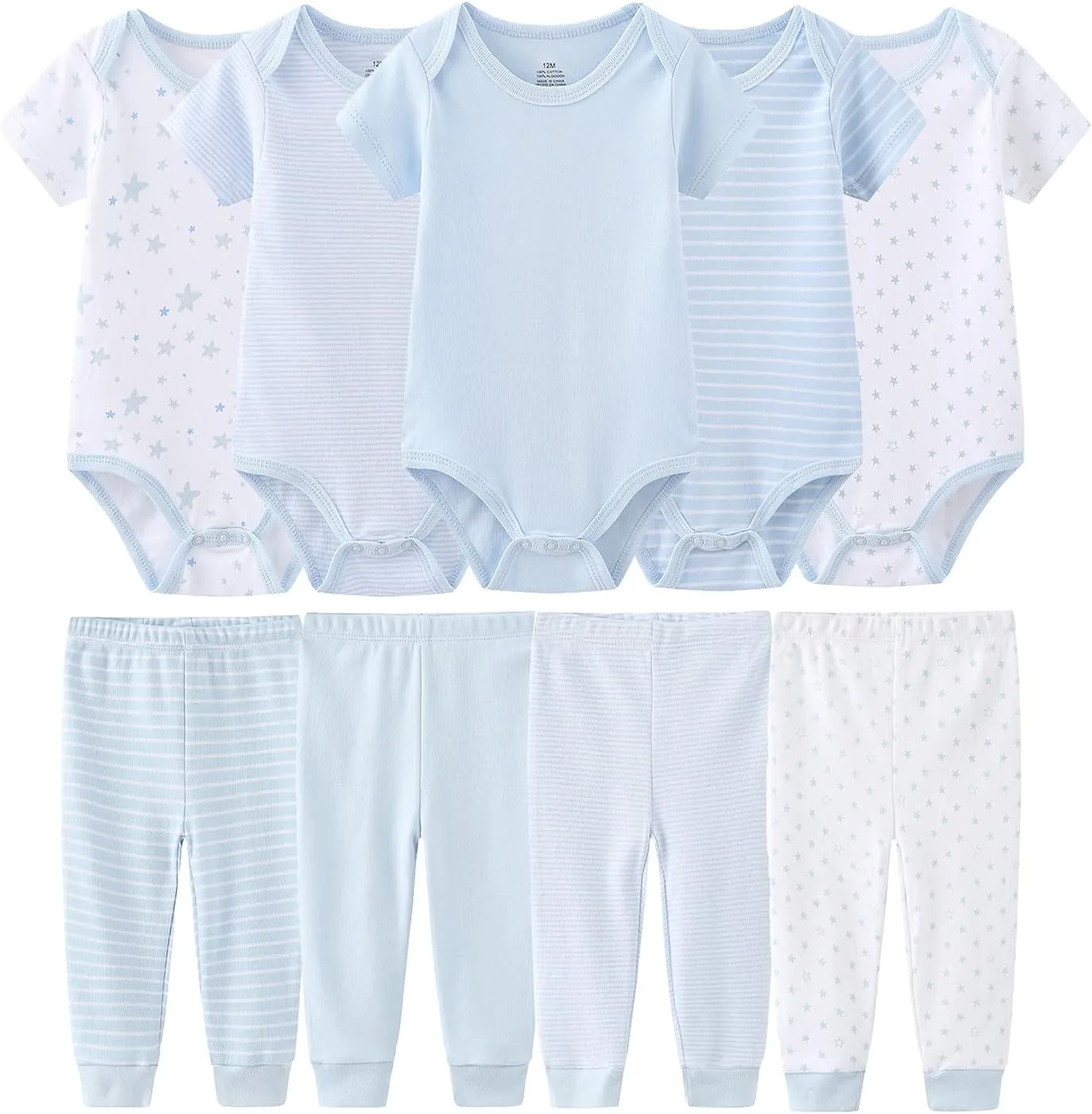 Newborn Baby Clothes Set - Short Sleeve Baby Boy Pants & Girl Bodysuits - Layette Sets