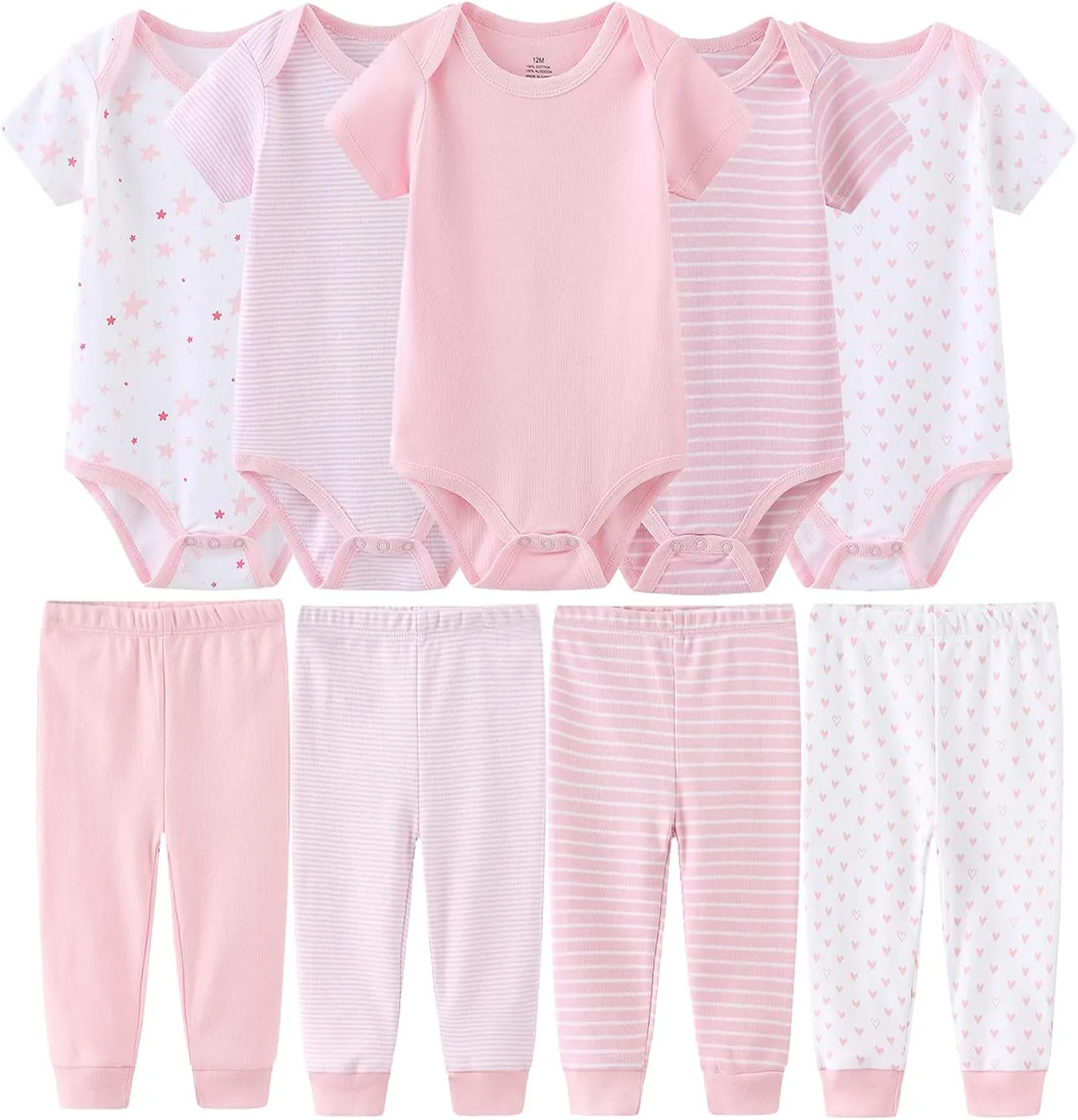Newborn Baby Clothes Set - Short Sleeve Baby Boy Pants & Girl Bodysuits - Layette Sets