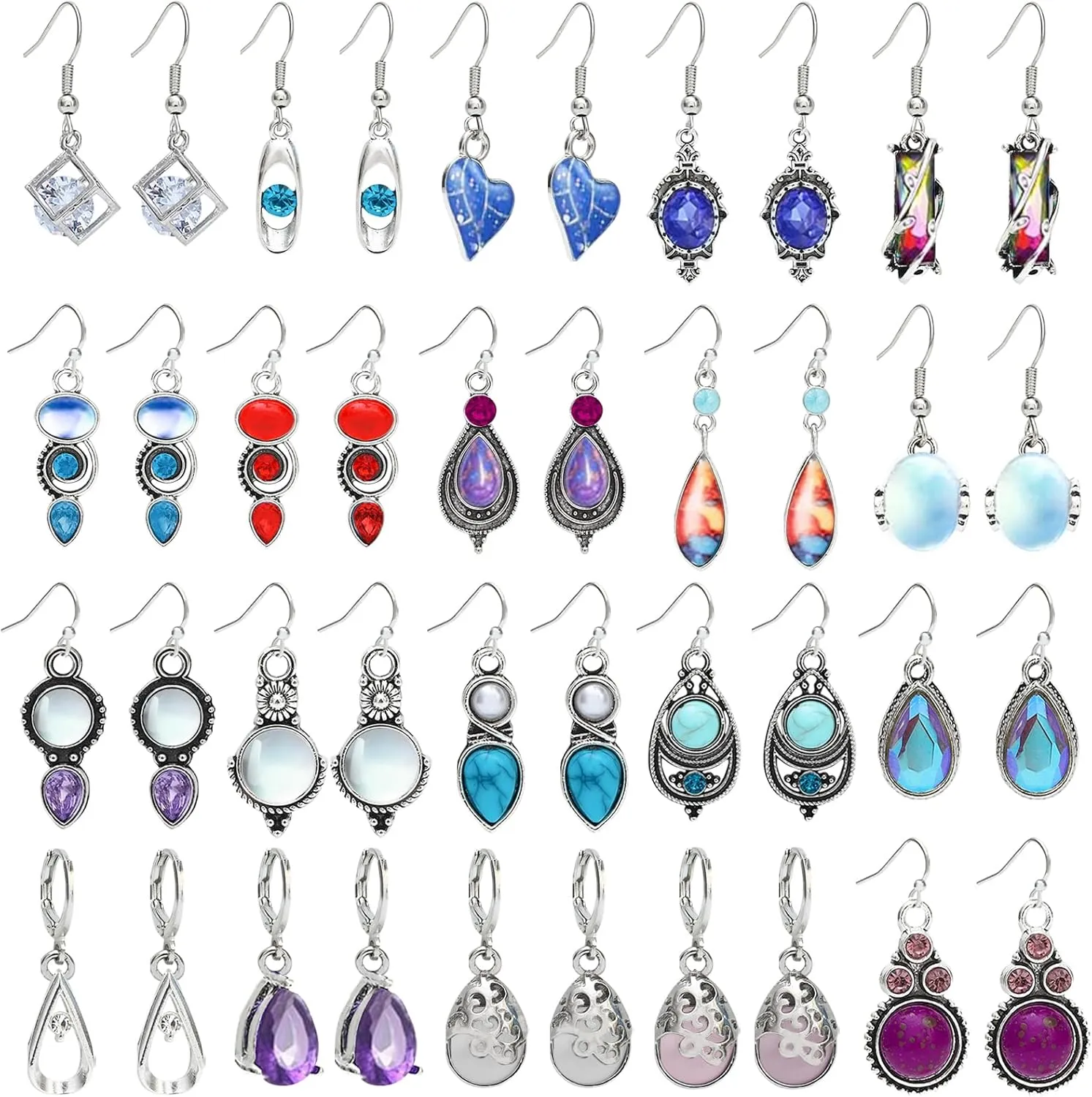 NEWITIN 20 Pairs Crystal Drop Dangle Earrings for Women Vintage Statement Crystal Pendant Earring Cubic Zirconia Huggie Earrings Bohemian Jewelry Set Holiday Gift for Women
