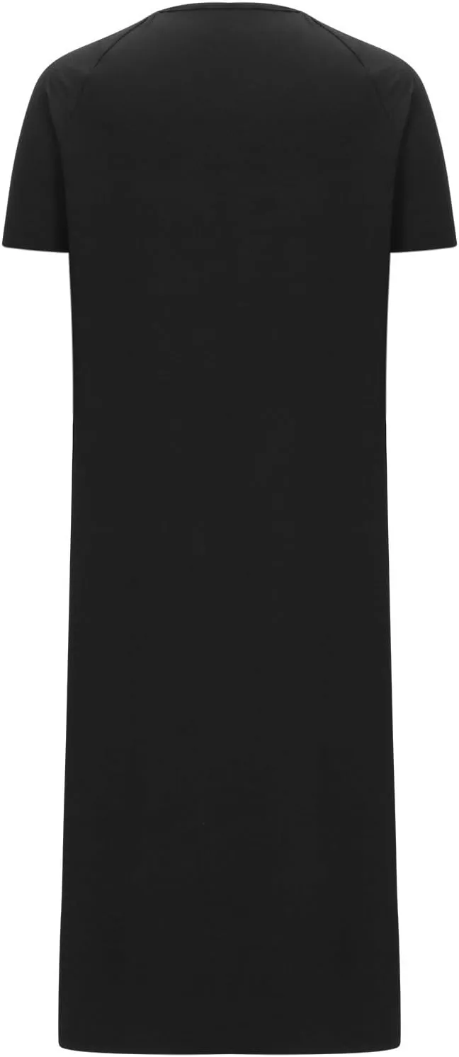 Nightgowns for Women with Pockets Zip up Short Sleeve Split Hem Solid Pajamas Dress Loose Comfy Loungewear Sleepshirt