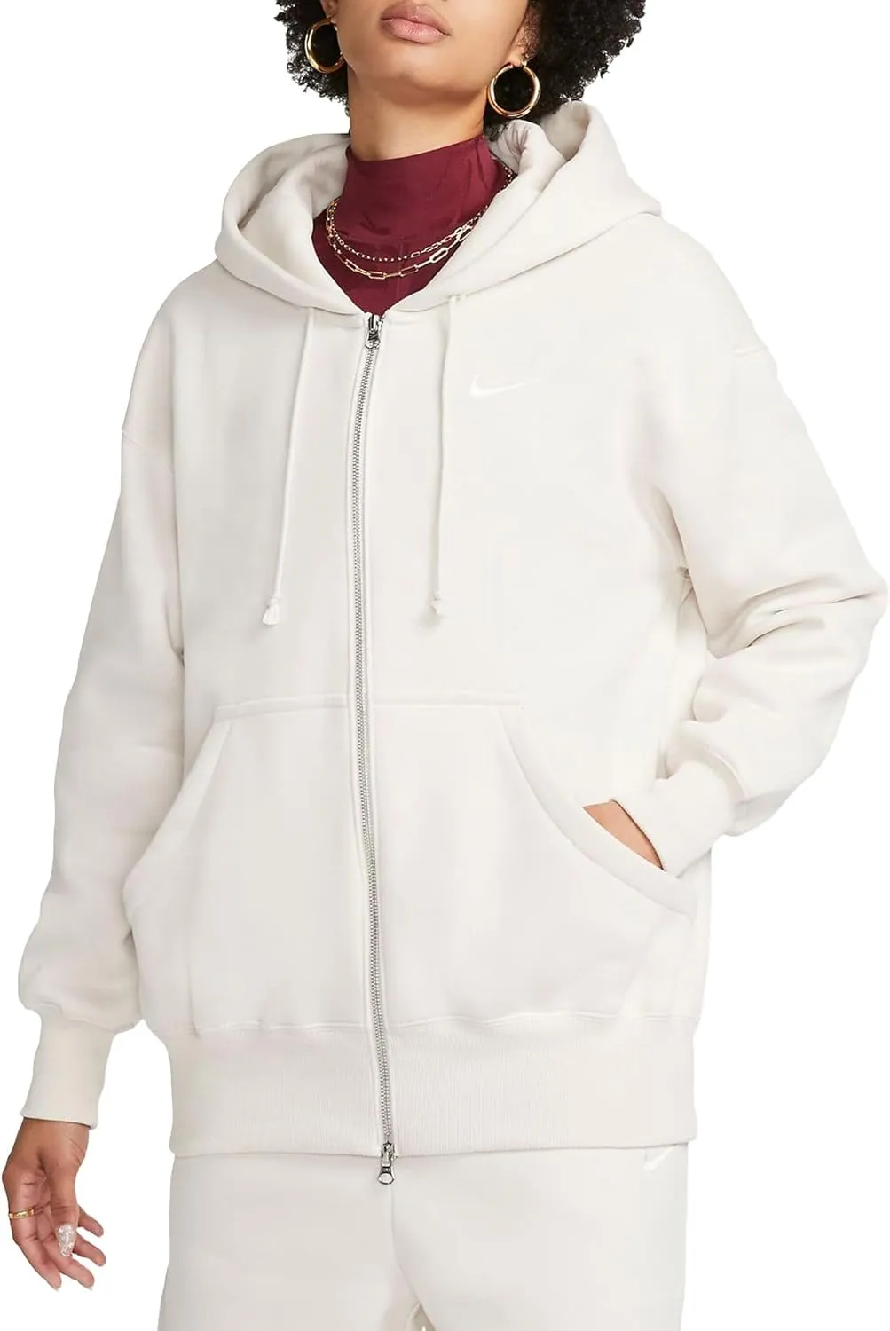 Nike Sportswear Phoenix Fleece Women's Oversized Full-Zip Hoodie (DQ5758-104, Light Orewood Brown/Sail) Size Large