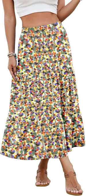 NILOUFO Women Casual Midi Skirt High Waist Trendy Tiered Pleated Skirts with Pockets