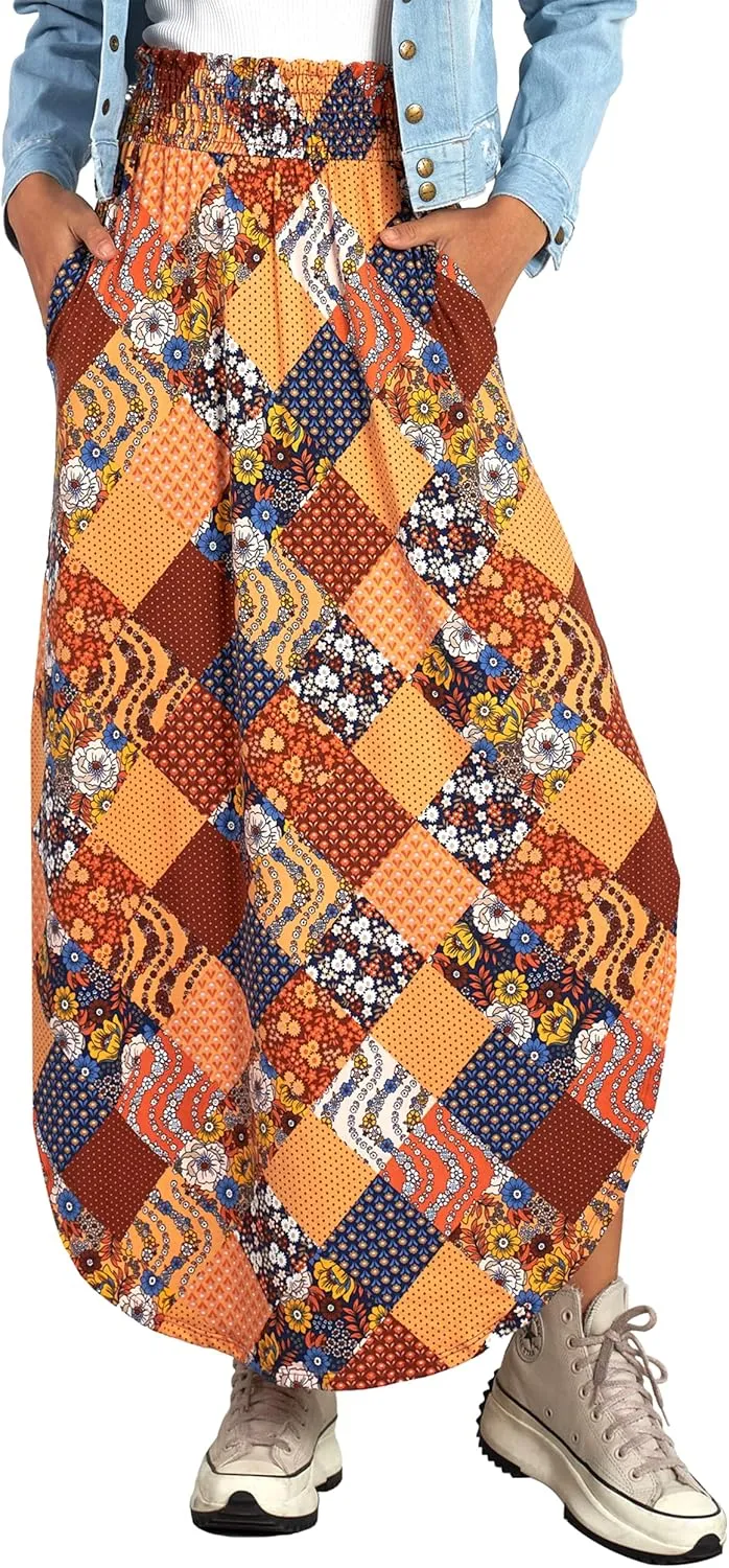 noflik Womens Paisley Pattern Curved Hem Flowy Maxi Skirts