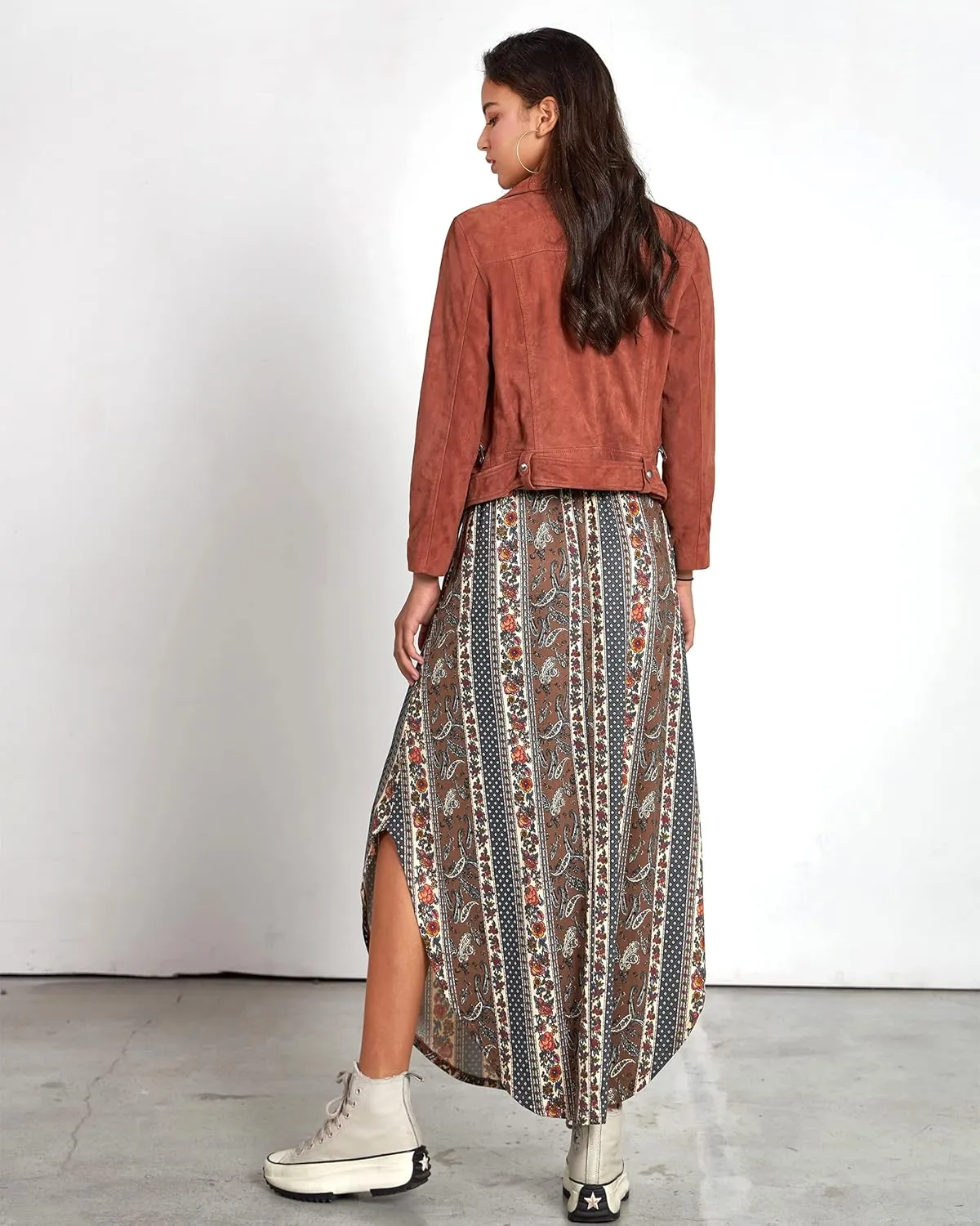 noflik Womens Paisley Pattern Curved Hem Flowy Maxi Skirts