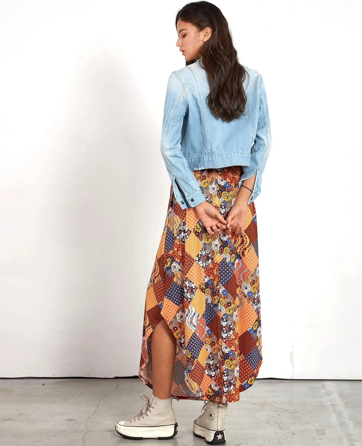 noflik Womens Paisley Pattern Curved Hem Flowy Maxi Skirts