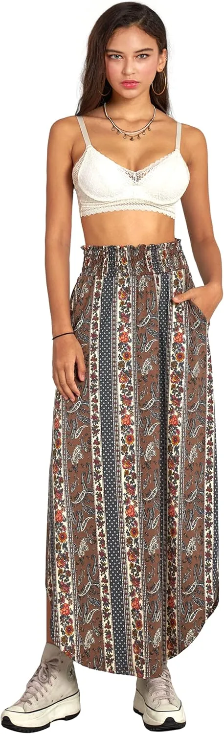 noflik Womens Paisley Pattern Curved Hem Flowy Maxi Skirts