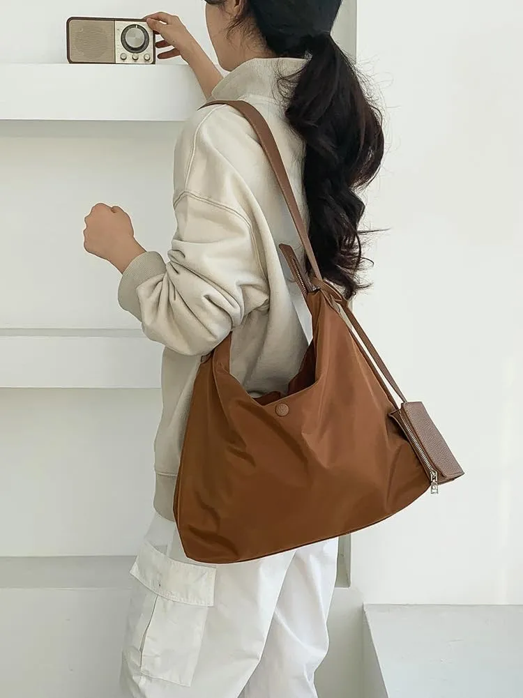 Nylon Tote Bags for Women 2Pcs Large Waterproof Crescent Shoulder Purse Underarm Hobo Bags Travel Work Tote handbag