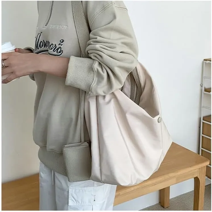 Nylon Tote Bags for Women 2Pcs Large Waterproof Crescent Shoulder Purse Underarm Hobo Bags Travel Work Tote handbag
