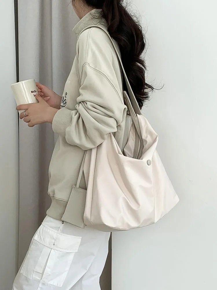 Nylon Tote Bags for Women 2Pcs Large Waterproof Crescent Shoulder Purse Underarm Hobo Bags Travel Work Tote handbag