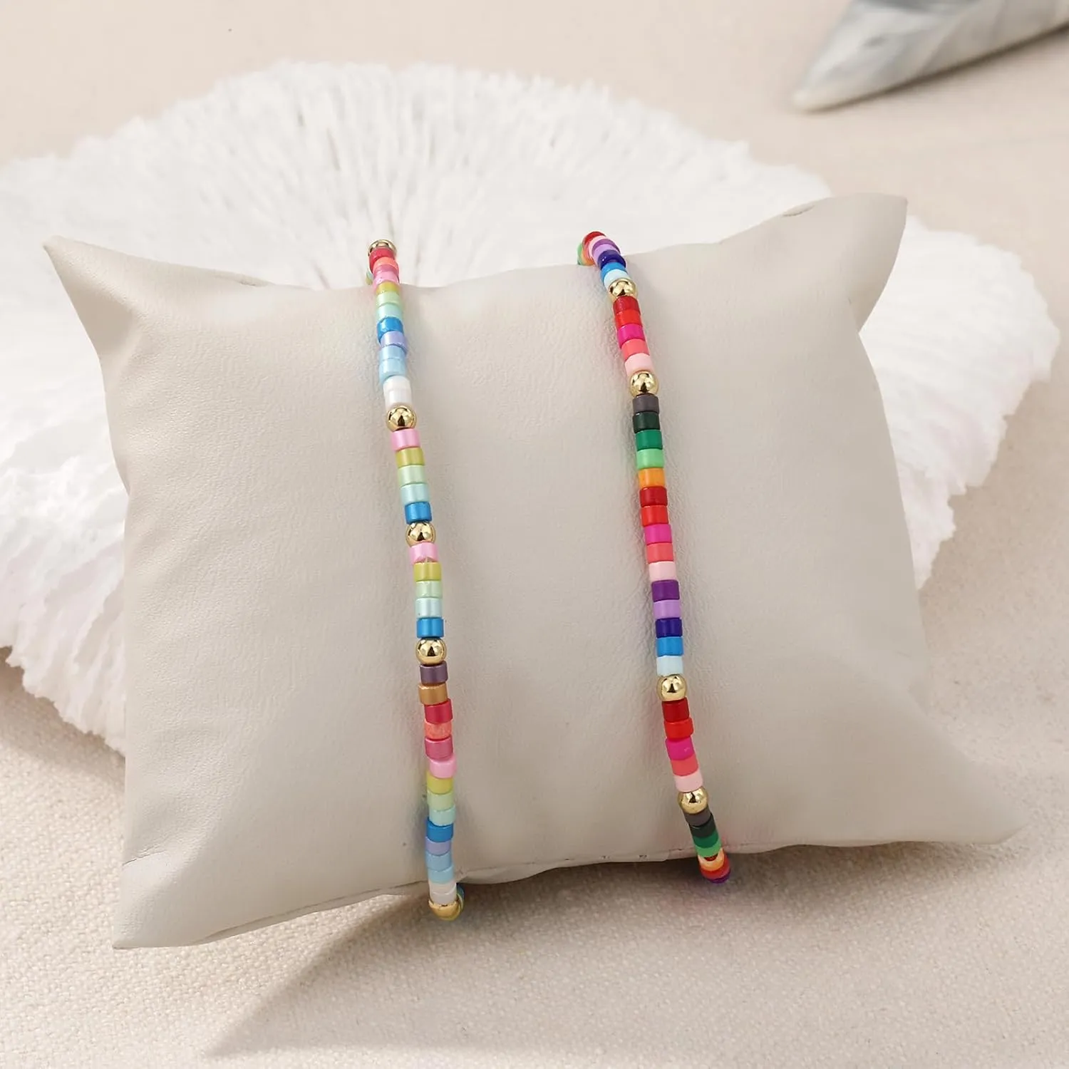 Ornaland 2 Pcs Beaded Bracelets Boho Bracelets Surfer Bracelets Stackable Elastic Bracelet Set Handmade Seed Bead Bracelet Women Gift Jewelry