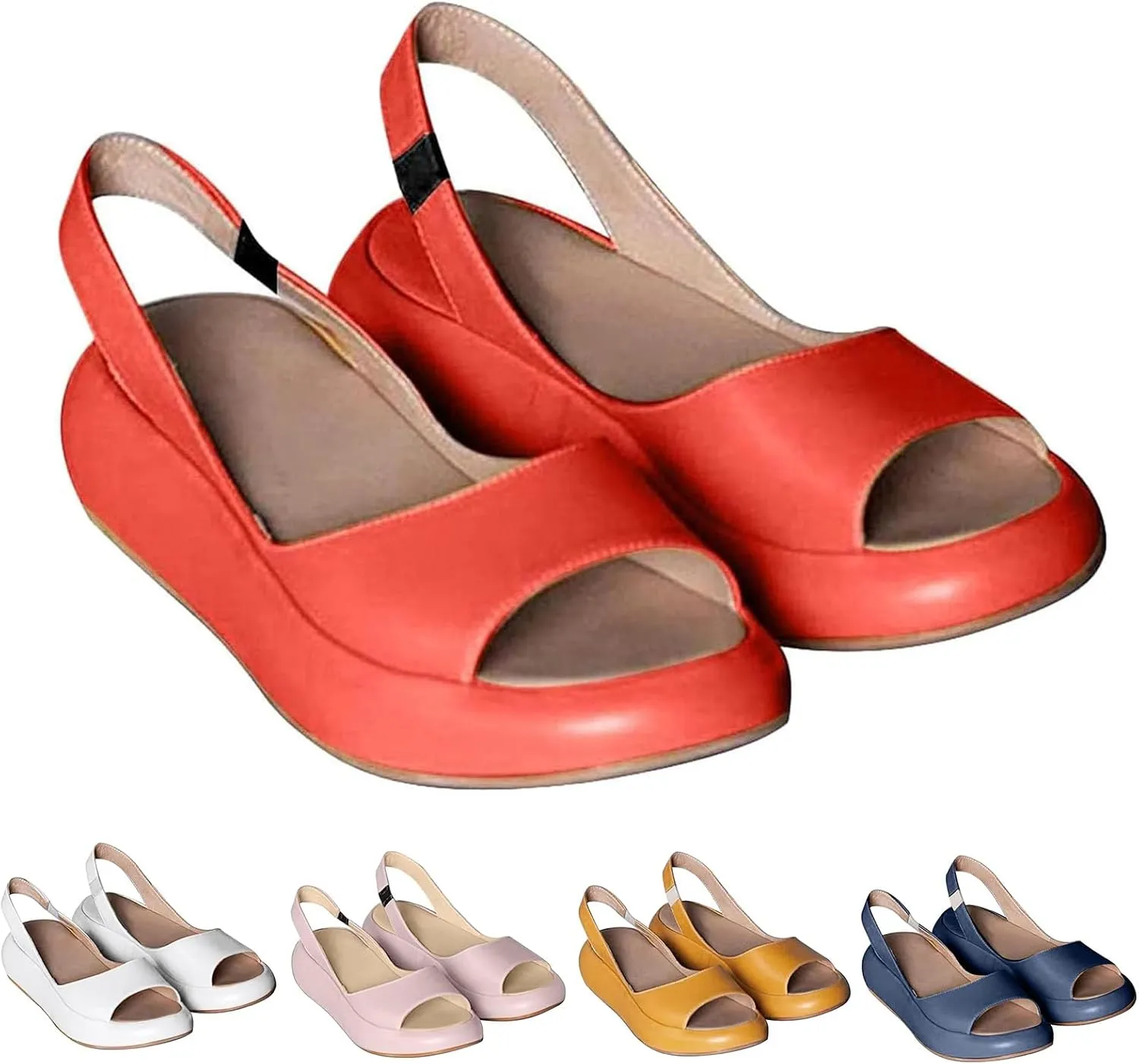 Orthopedic Platform Sandals for Women, Summer Slip On Walking Slippers with Arch Support Wedge Sandals Dressy Open Toe Ankle Strap Casual Comfortable Platform