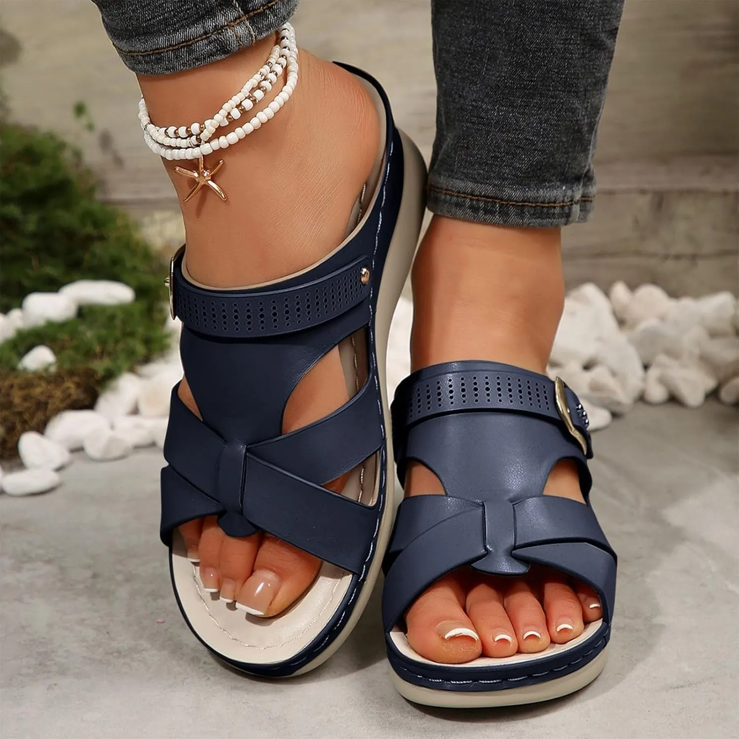 Orthopedic Sandals for Women Comfort Arch Support Wedges Flip Flops 2025 Summer Slip on Dressy Casual Buckle Slides