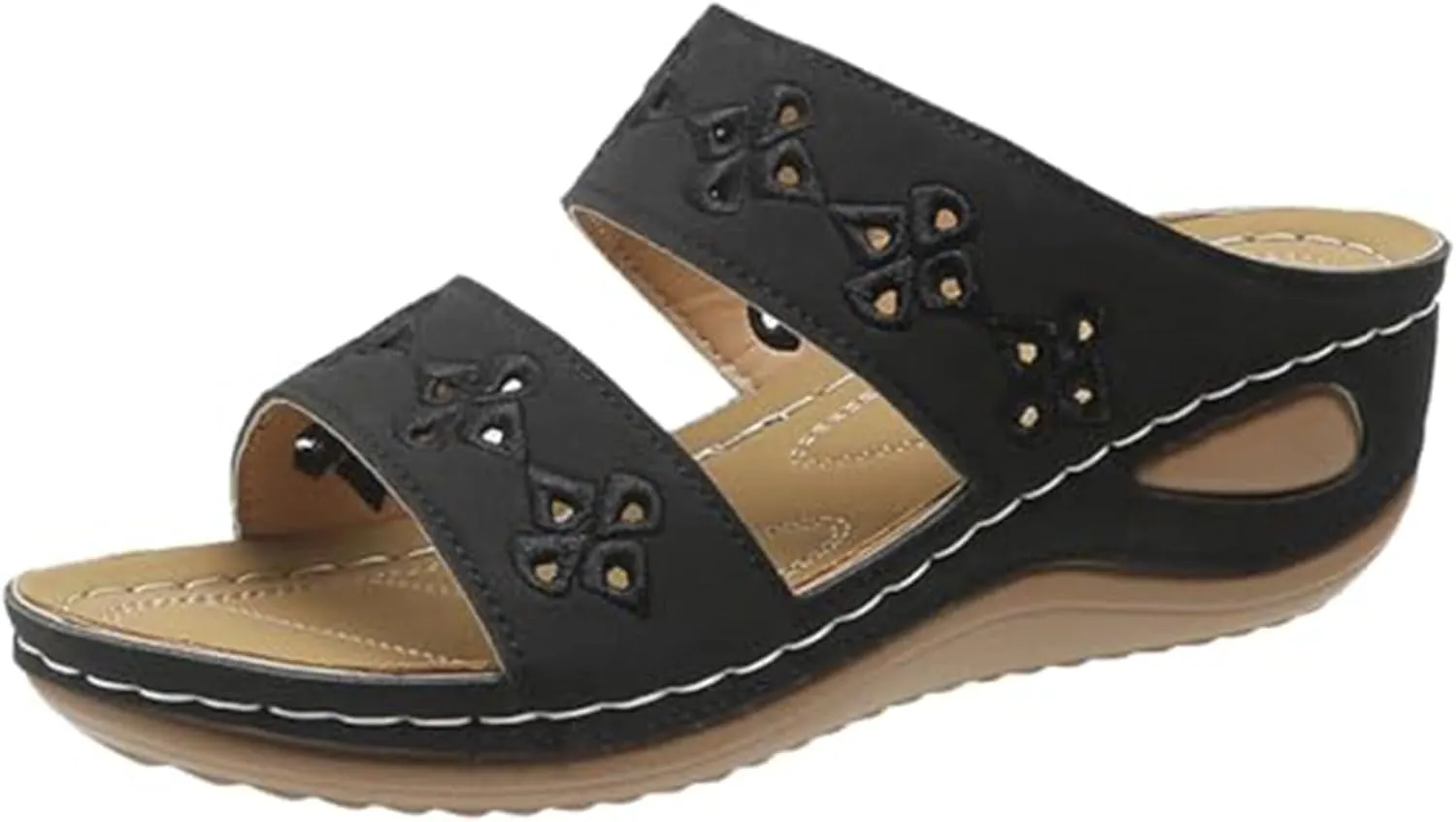 Orthopedic Sandals for Women, Open Toe Slip On Slippers with Arch Support, Comfortable Wedge Sandal, Bohemian Embroidered Sandals Summer Vacation Shoes Barefoot Footwear Soft Casual Shoes for Beach
