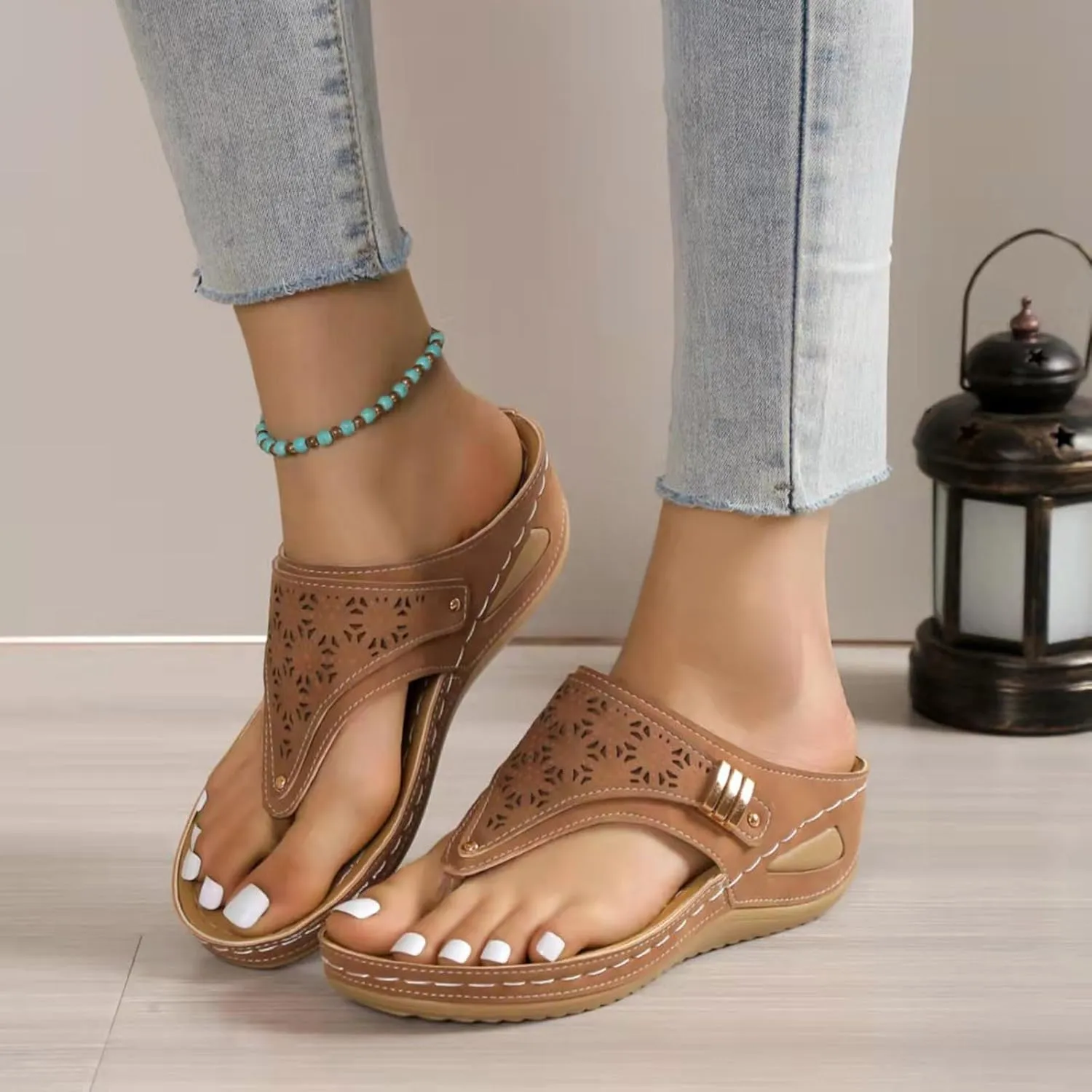 Orthopedic Wedge Sandals for Women 2025 Dressy Summer Comfortable Sandals Casual Slip on Flats Flip Flops for Women Ladies Beach Outdoor Slides Slippers Shoes