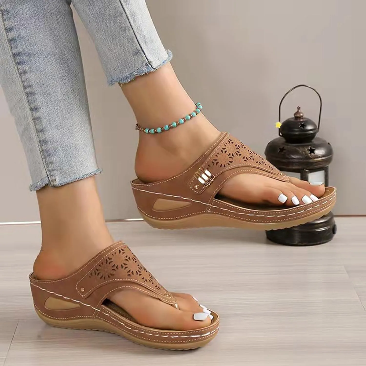 Orthopedic Wedge Sandals for Women 2025 Dressy Summer Comfortable Sandals Casual Slip on Flats Flip Flops for Women Ladies Beach Outdoor Slides Slippers Shoes
