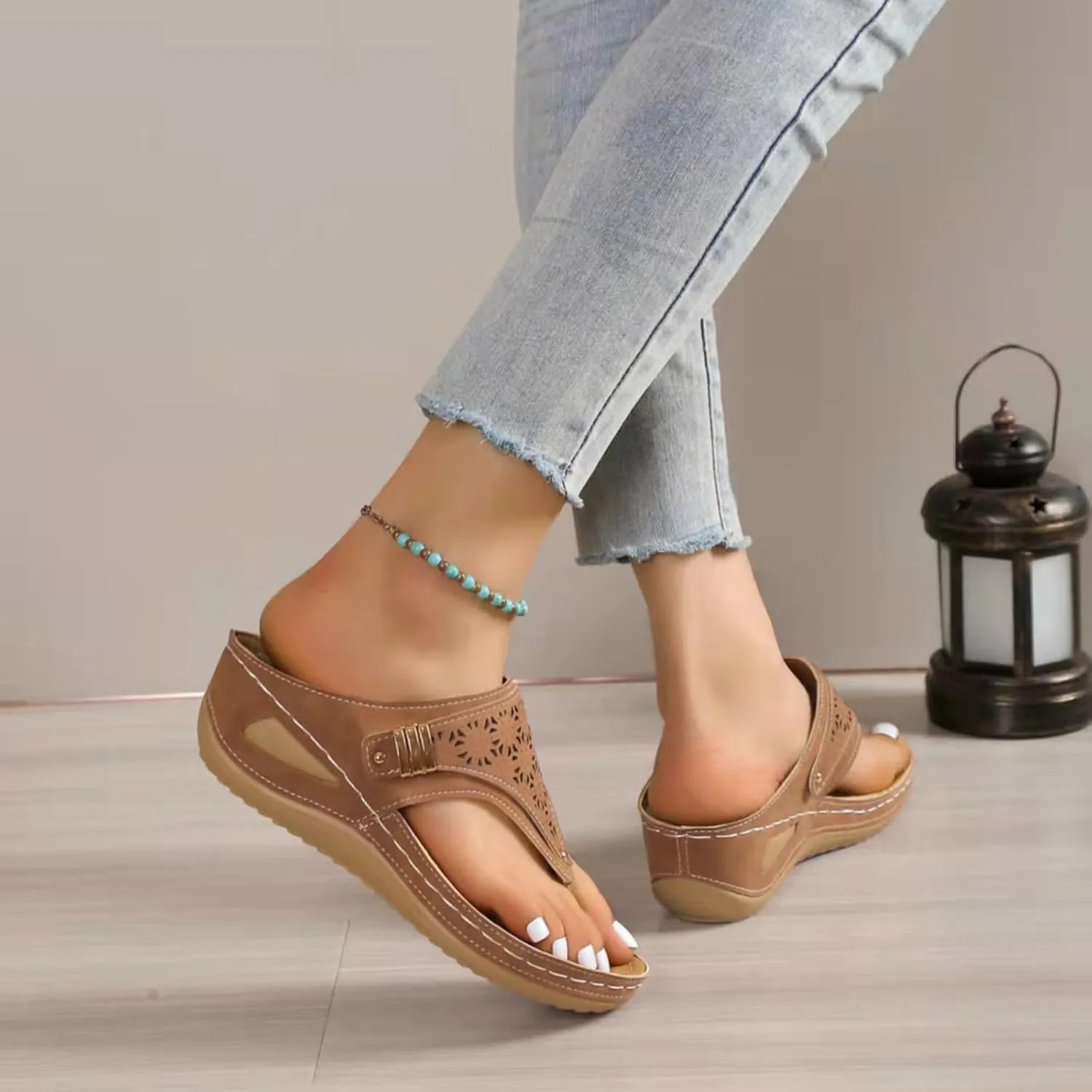 Orthopedic Wedge Sandals for Women 2025 Dressy Summer Comfortable Sandals Casual Slip on Flats Flip Flops for Women Ladies Beach Outdoor Slides Slippers Shoes