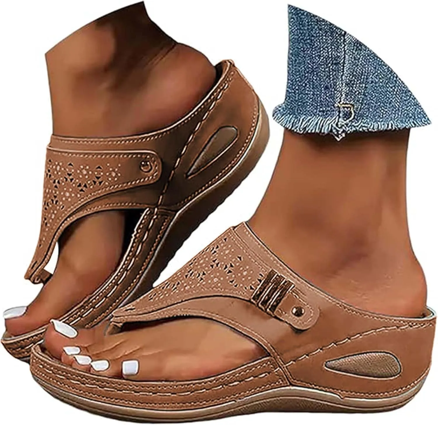 Orthopedic Wedge Sandals for Women 2025 Dressy Summer Comfortable Sandals Casual Slip on Flats Flip Flops for Women Ladies Beach Outdoor Slides Slippers Shoes