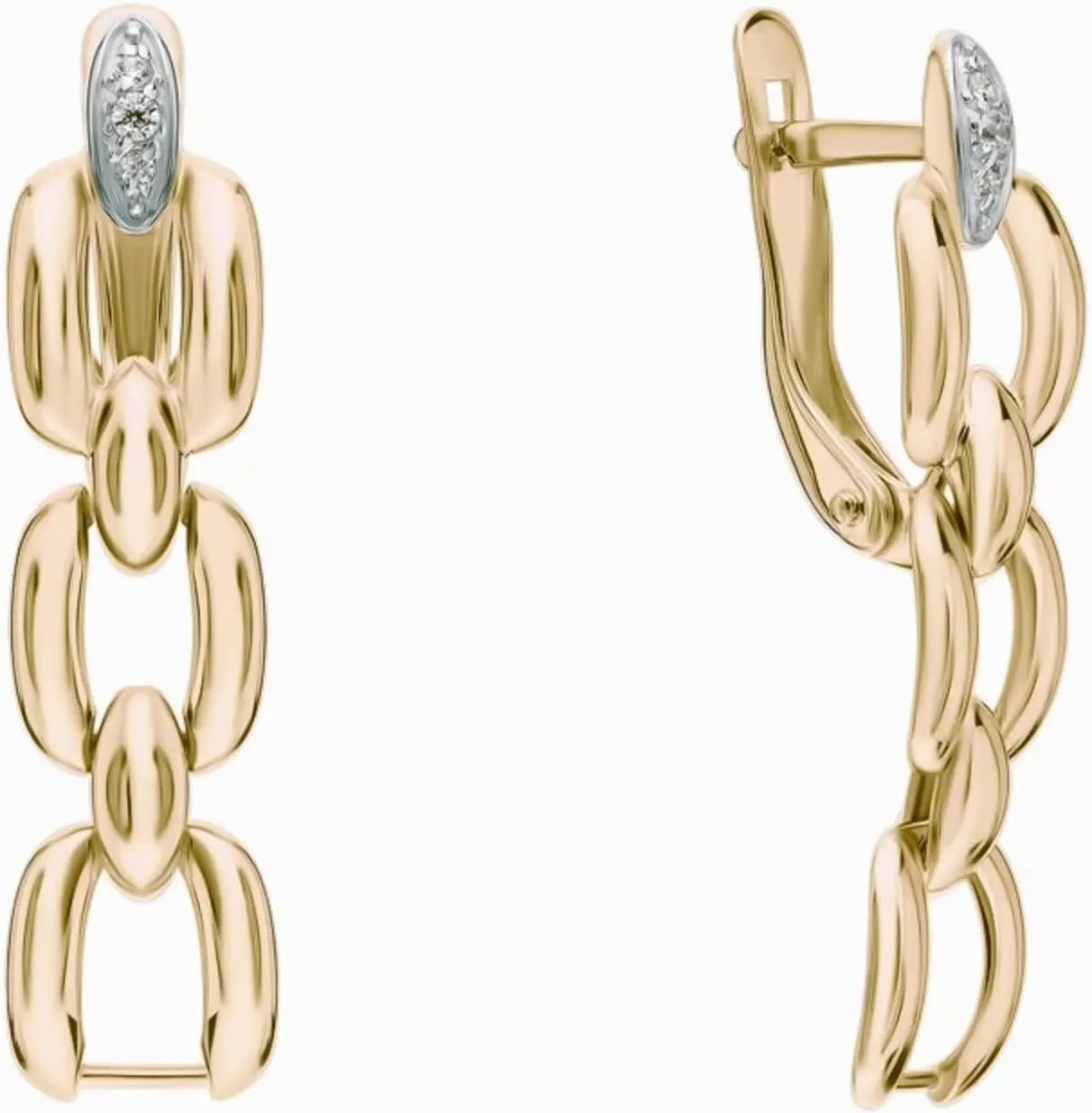 Oval Link Linear Drop Dangle Earring, 14k Gold Cuban Chain Link Earring, Diamond (0.06ct) PaperClip Chain, Earrings for Women.
