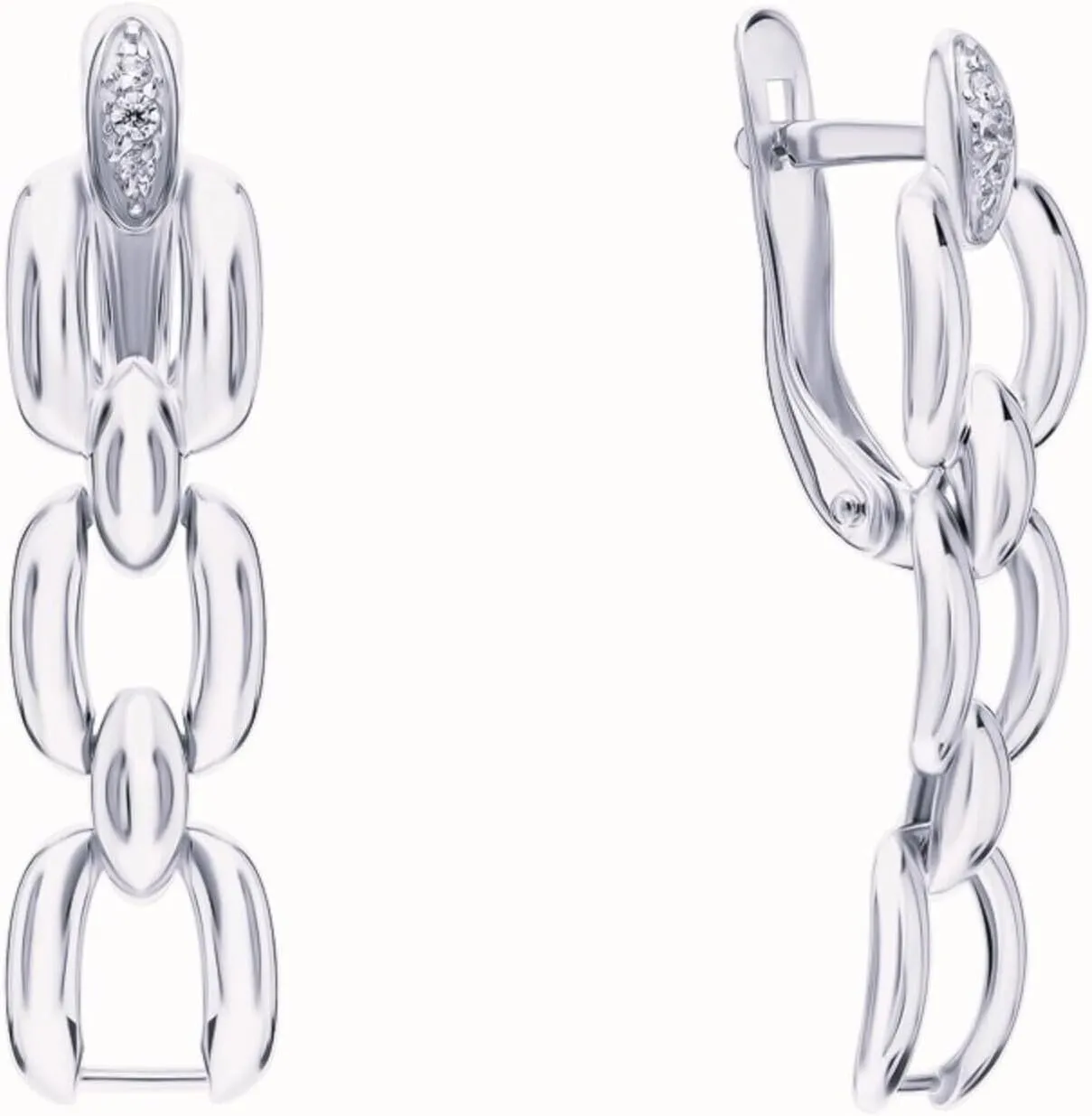 Oval Link Linear Drop Dangle Earring, 14k Gold Cuban Chain Link Earring, Diamond (0.06ct) PaperClip Chain, Earrings for Women.