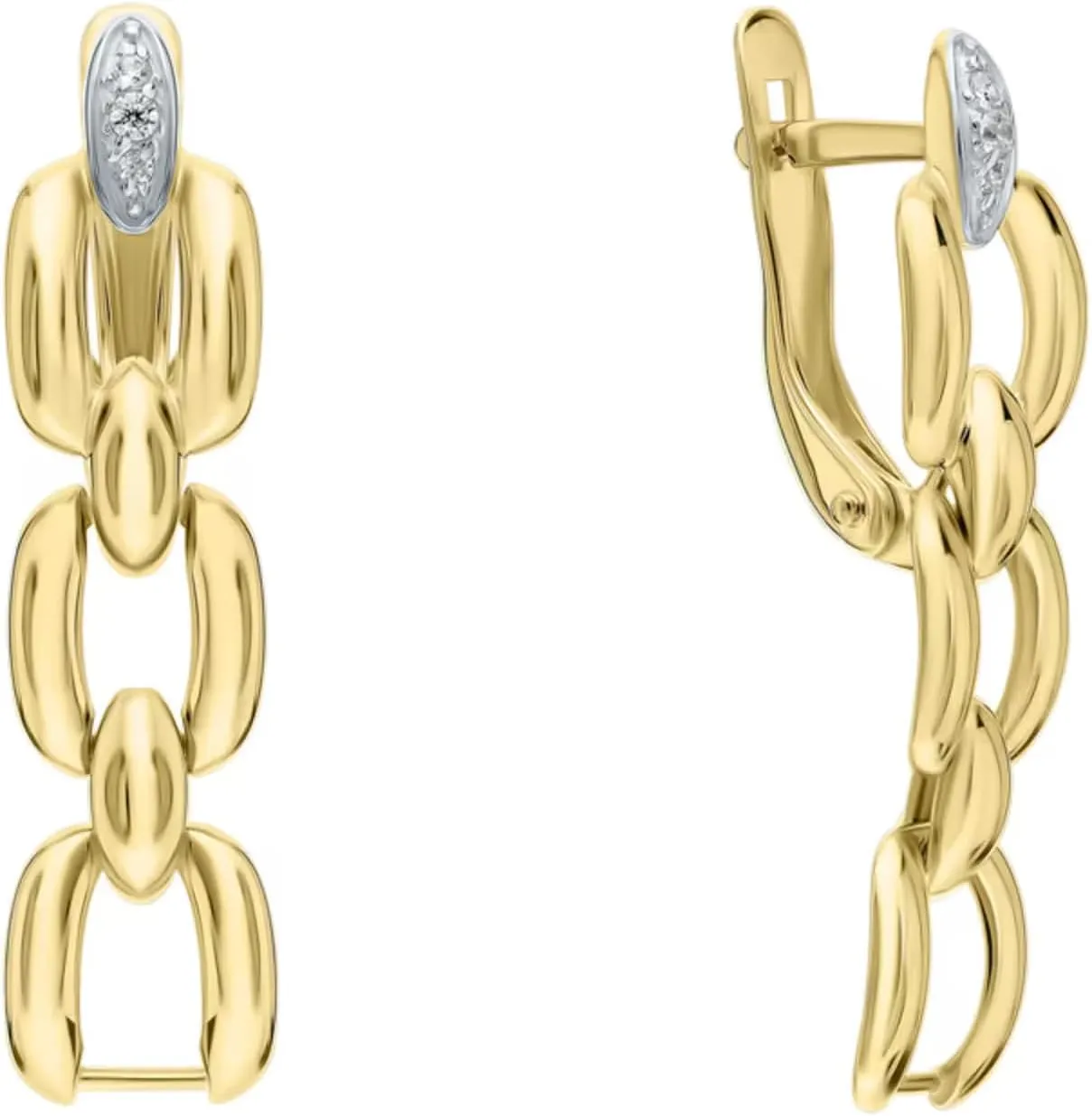 Oval Link Linear Drop Dangle Earring, 14k Gold Cuban Chain Link Earring, Diamond (0.06ct) PaperClip Chain, Earrings for Women.