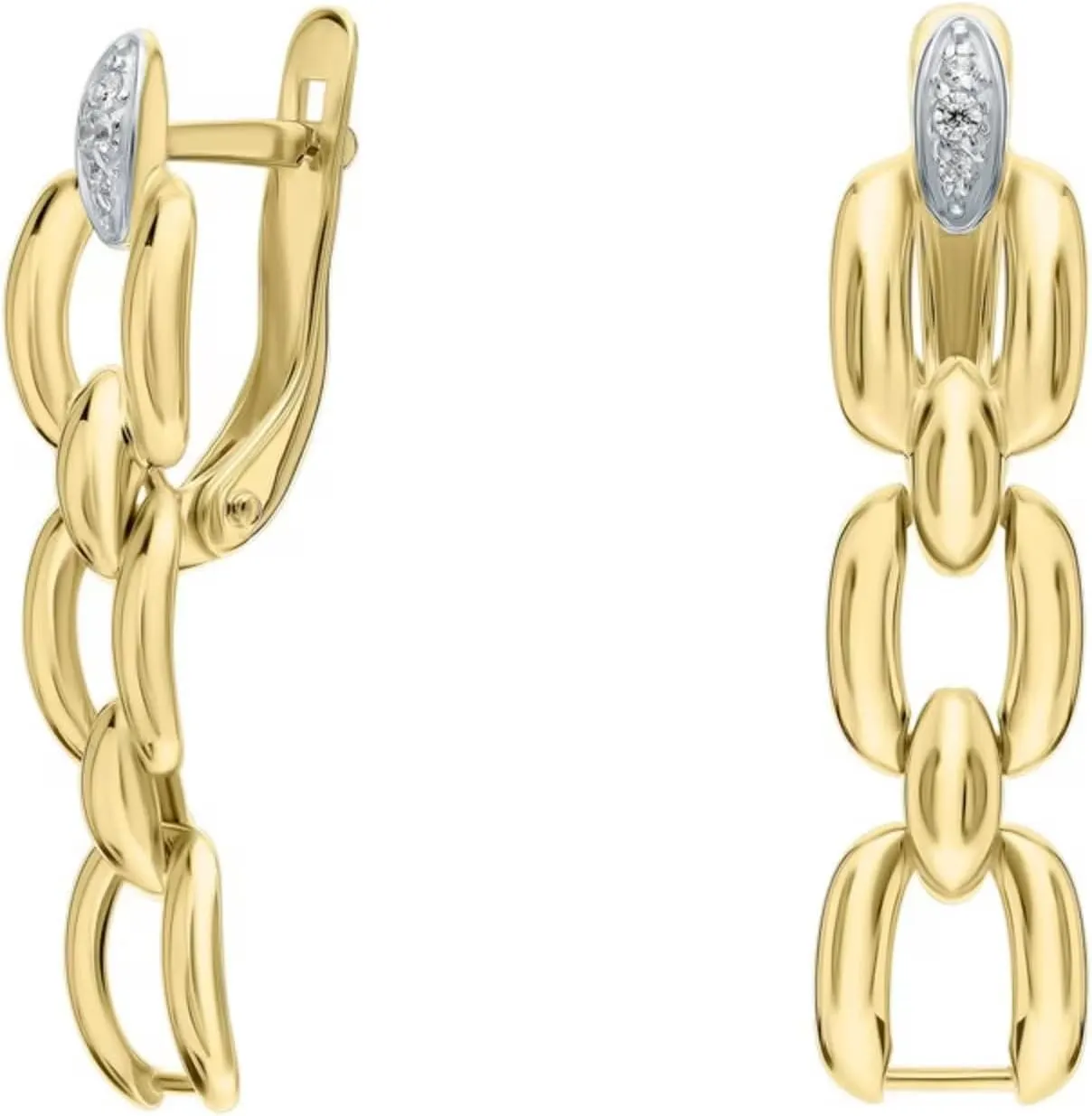 Oval Link Linear Drop Dangle Earring, 14k Gold Cuban Chain Link Earring, Diamond (0.06ct) PaperClip Chain, Earrings for Women.