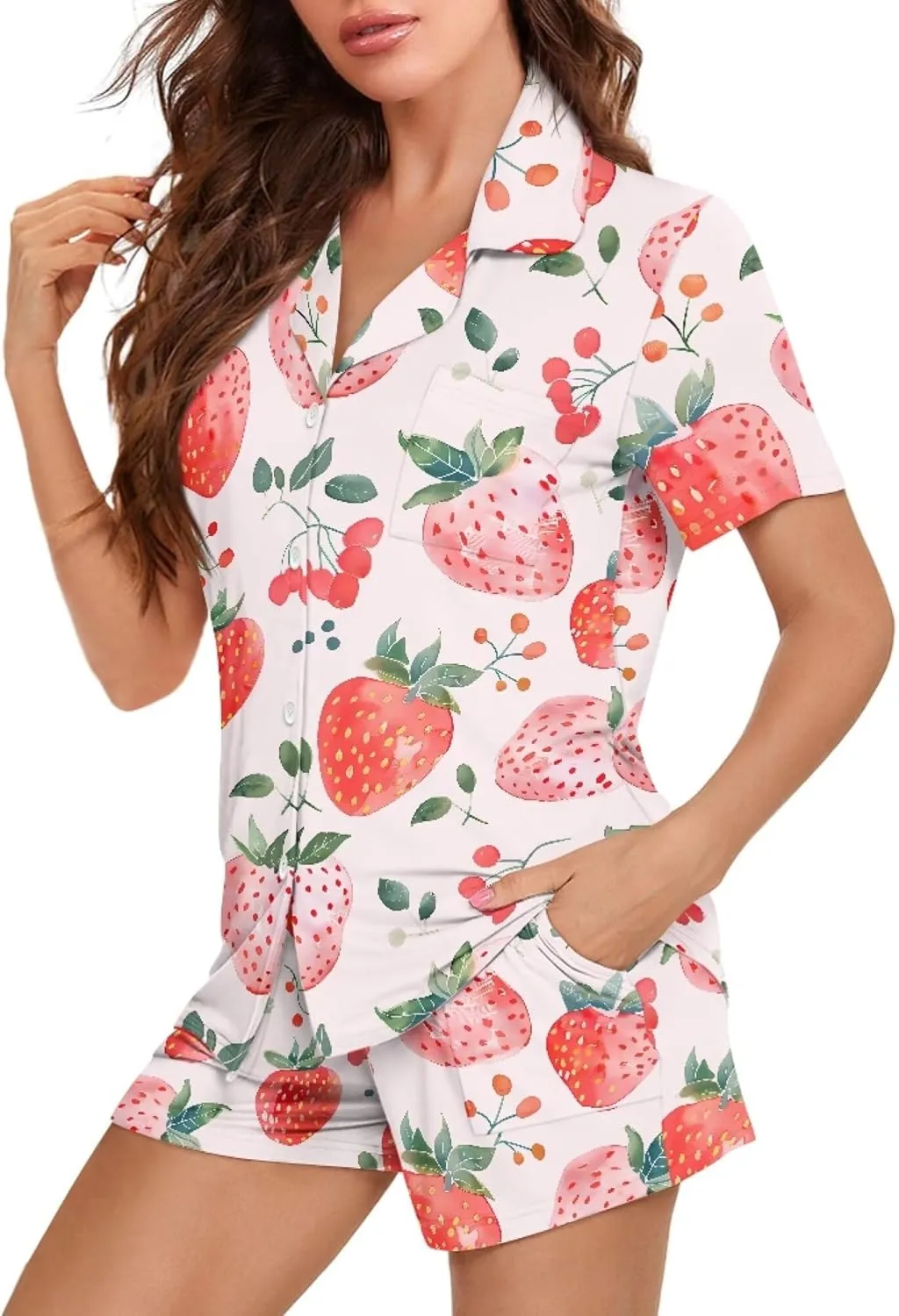 Pajamas Women Comfy Button Down Pajama Sets Short Sleeve Loungewear Two Piece Sets