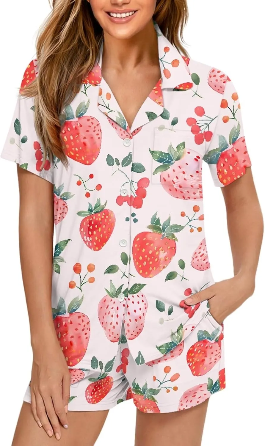 Pajamas Women Comfy Button Down Pajama Sets Short Sleeve Loungewear Two Piece Sets