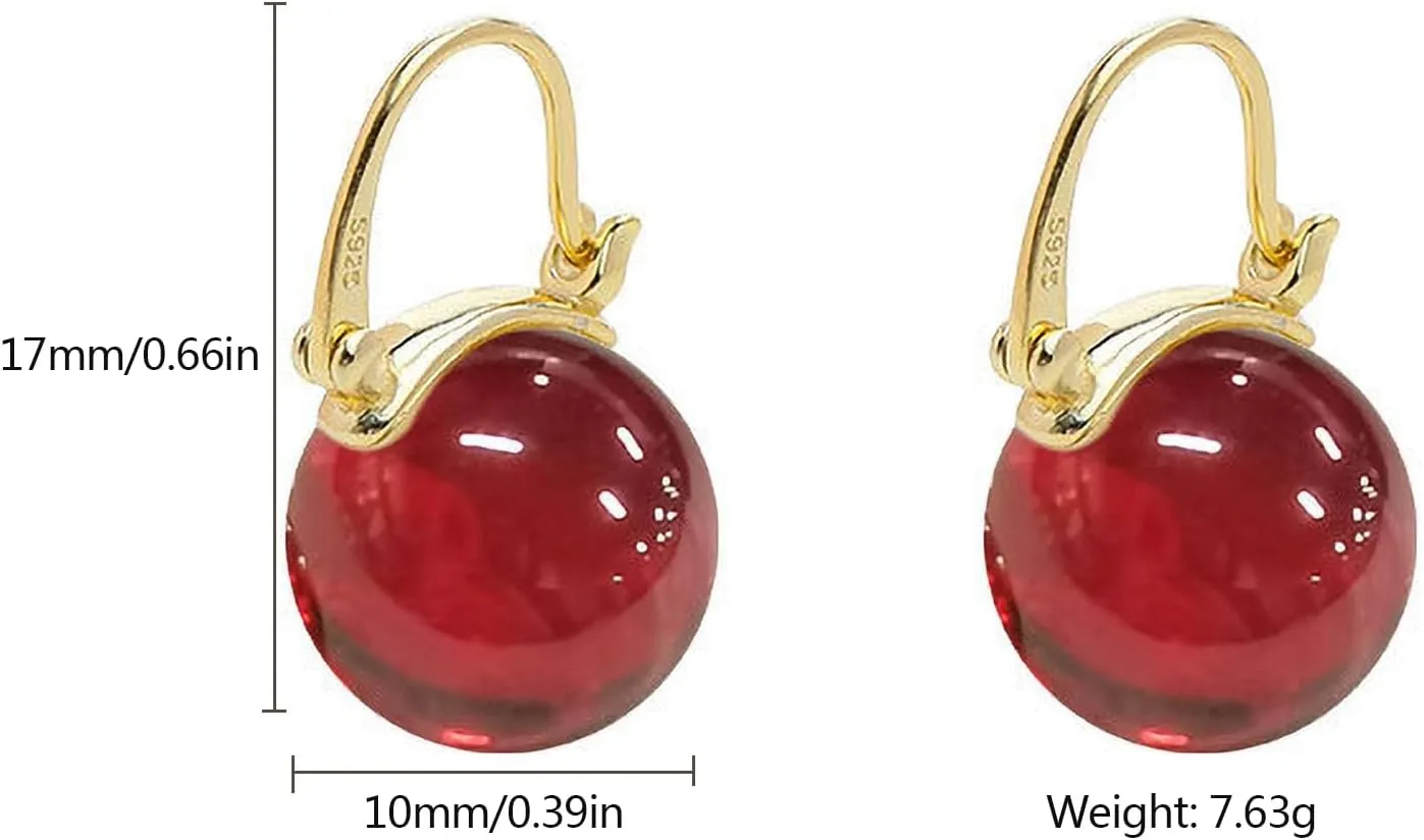 Pearl Drop Earrings 925 Sterling Silver Big Pearl Hoop Huggie Earring for Women 14K Gold Plated Red Agate Bead Dangle Drop Earring Birthday Wedding Graduation Jewelry Gifts for Her